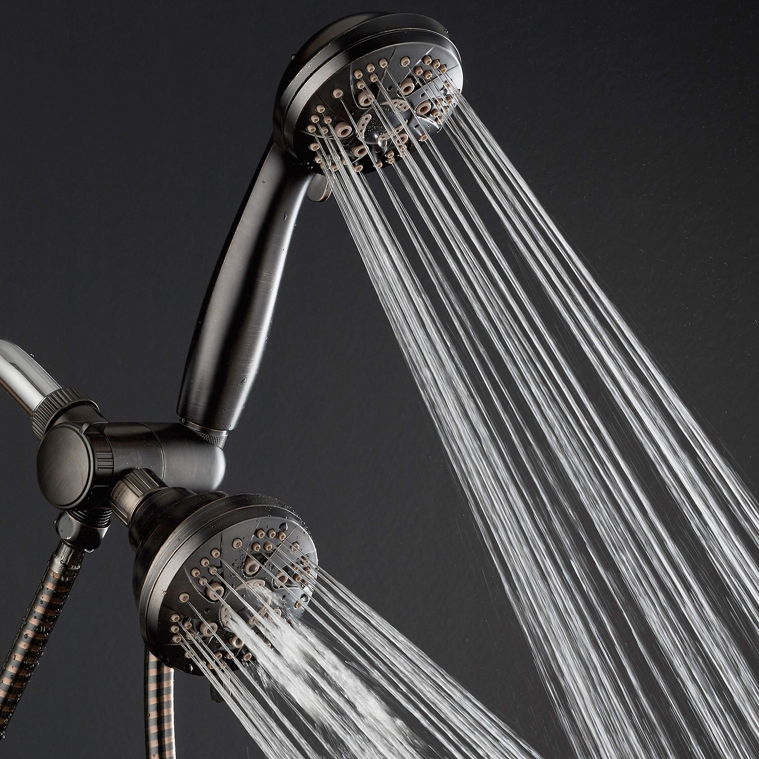 AquaDance - Cabezal de ducha de bronce de goma con 6 posiciones de alta presión, ángulo ajustable, antiobstrucción, instalación sin herramientas, certificado estándar de EE. UU. Marca