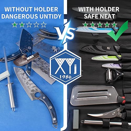 Miniatura 6 de XYJ Auténtico desde 1986 juegos de cuchillos profesionales para maestros chefs juego de cuchillos de verduras de cocina con bolsa de rollo cubierta