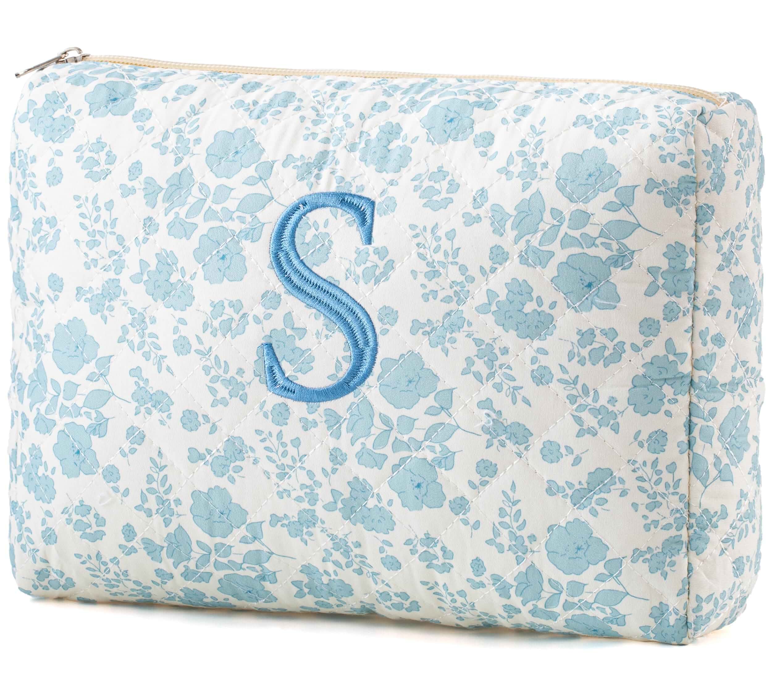 HBselectInitial Makeup Bag for Women Personalized Quilted Cosmetic Bag Flowers Travel Makeup Bag Organizer Teen Girl Gifts Trendy Stuff, Makeup Pouch for Skincare, Brushes & Travel Essentials