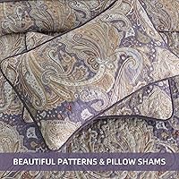 Vista 145 de DJY Juego de edredón de cachemira marrón, tamaño Queen, juego de colcha bohemia de 3 piezas, ropa de cama de microfibra suave y ligera con estampado