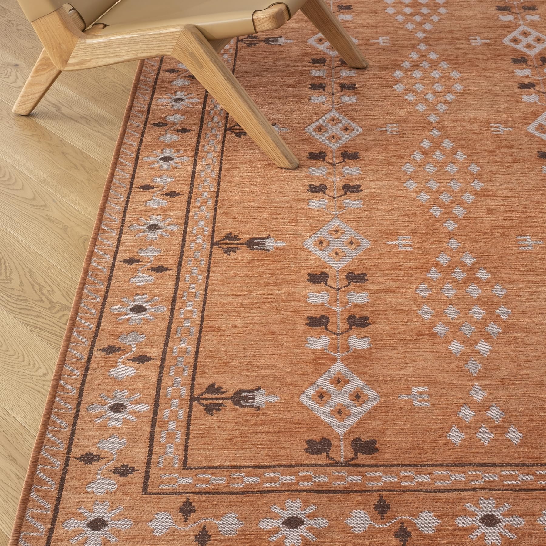 Revival Rugs Garland 8'x10' Washable Area Rug for Kitchen Bedroom - Oeko-TEX Certified, Peach