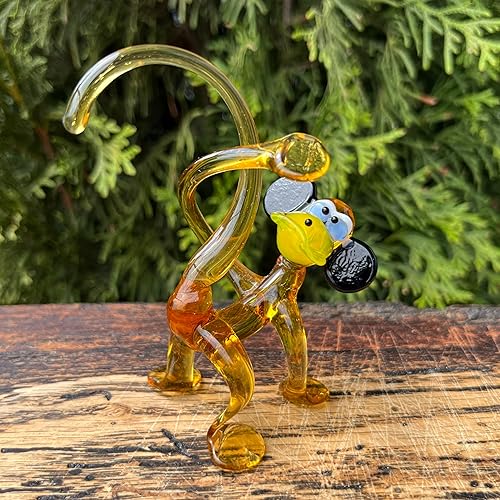 Miniatura 2 de Figura de mono de cristal amarillo Decoración de escritorio de animales en miniatura Pisapapeles de cristal soplado Exhibición única de arte de