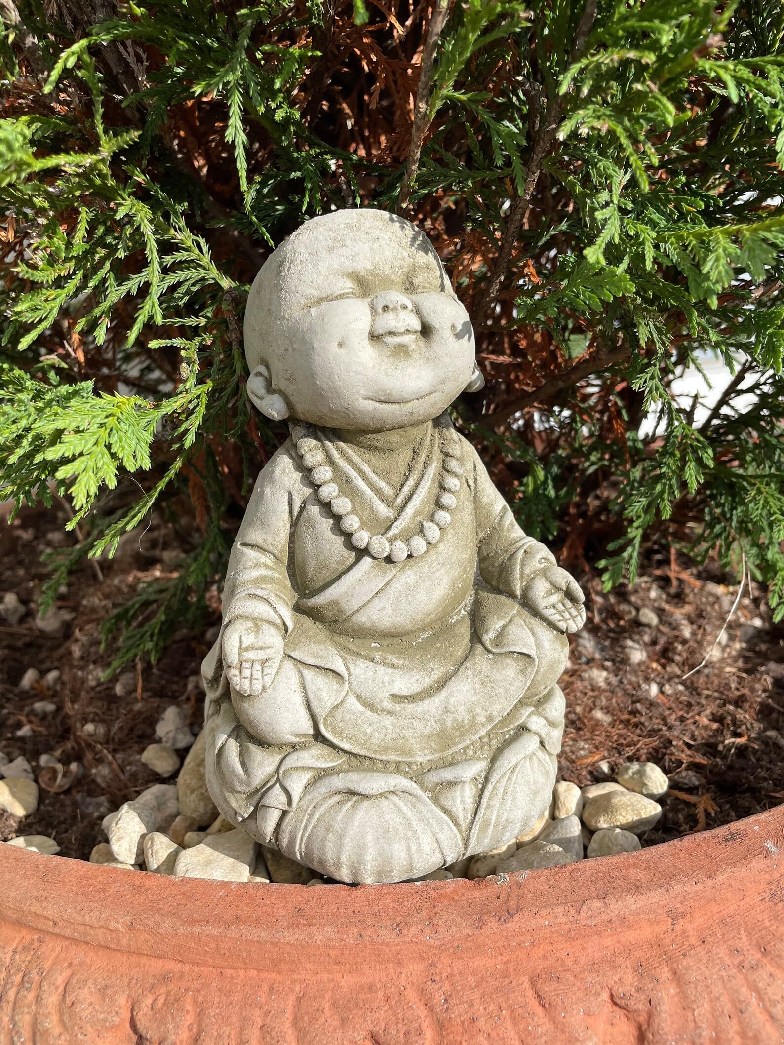 Zen Monk Stone Statue | Outdoor Garden Buddha Reconstituted Oriental Ornament