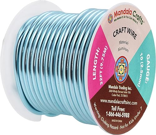 Vista 925 de Mandala Crafts Alambre de aluminio anodizado de calibre 8 para hacer joyas, alambre neutro flexible de color de 128 pies, flexible y flexible