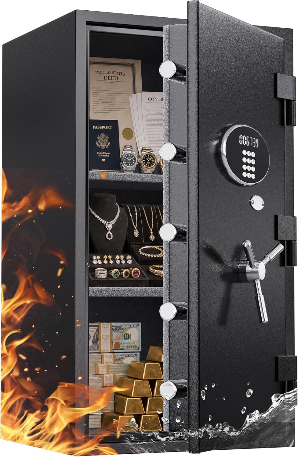 5.10 Cu Ft Commercial True Fireproof Safe, Reinforced Thick Steel Security Box with LED Light, Anti-Theft Alarm Safe for Business Office Documents