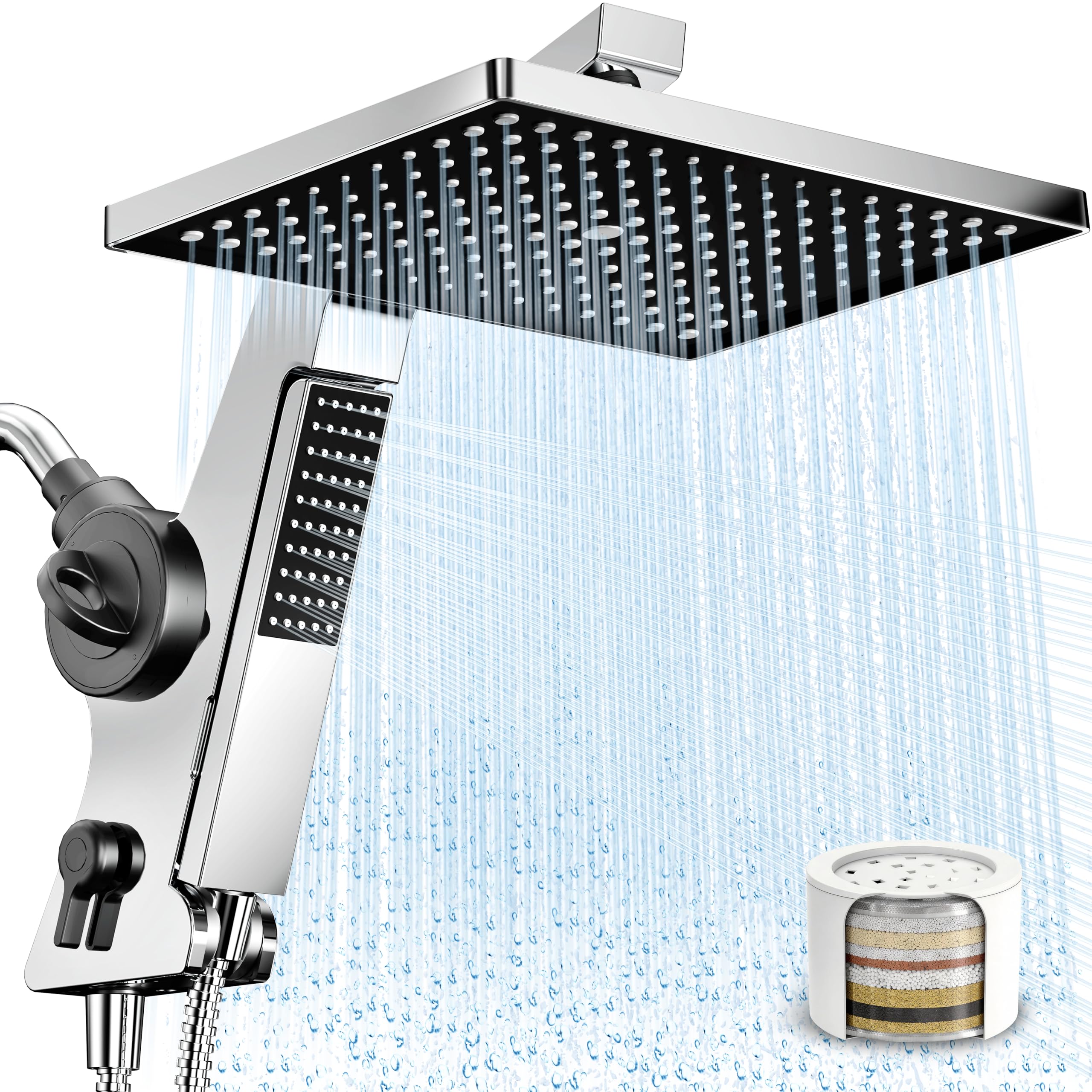 Photo 1 of MakeFit Filtered Rain Shower Head with Handheld Combo High Pressure 12'' Rainfall Shower Heads & Hidden Detachable Wand Dual Showerhead Water Softener for Hard Water Easy Filter Replacement
