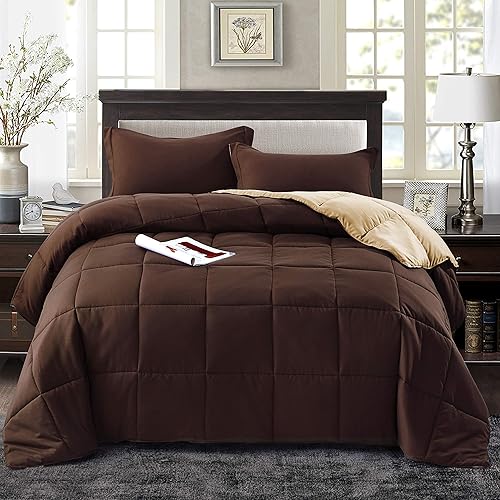 HIG Juego de edredón alternativo de plumón de 3 piezas - Edredón reversible para todas las estaciones con funda de almohada - Relleno de edredón