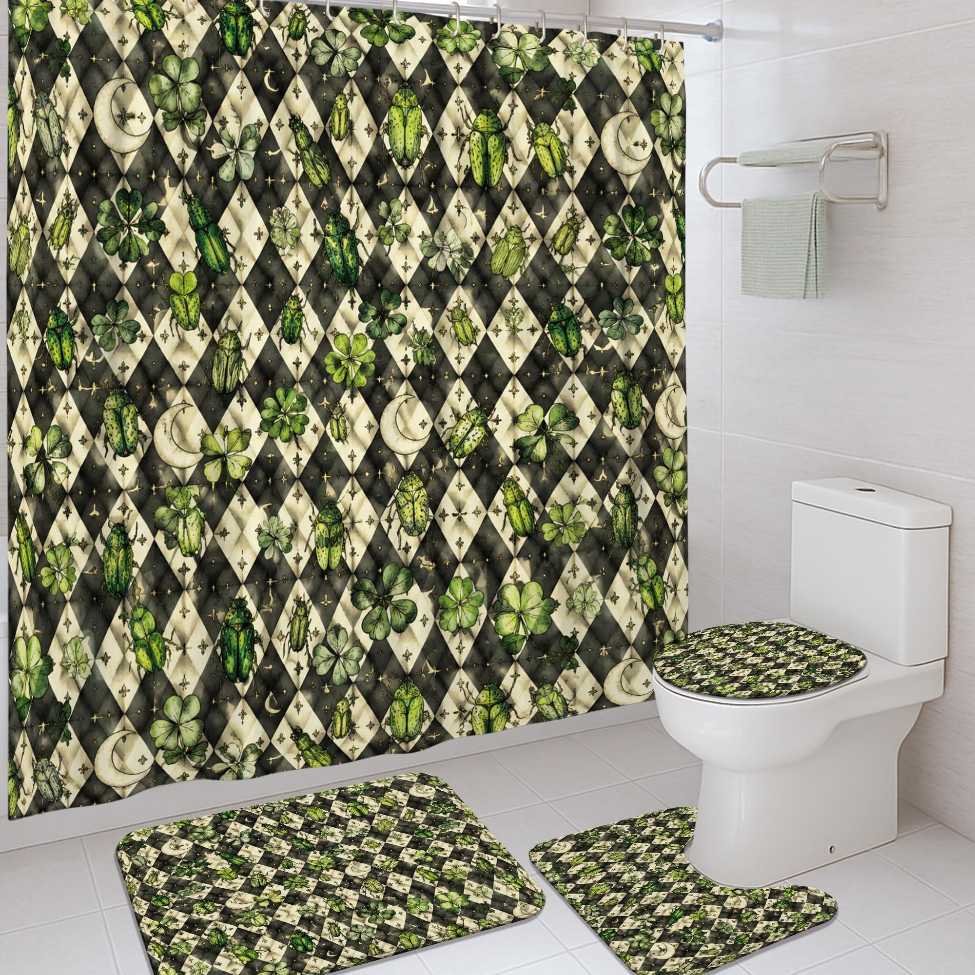 Rideau de douche cactus 183x183 avec tapis de bain trèfle