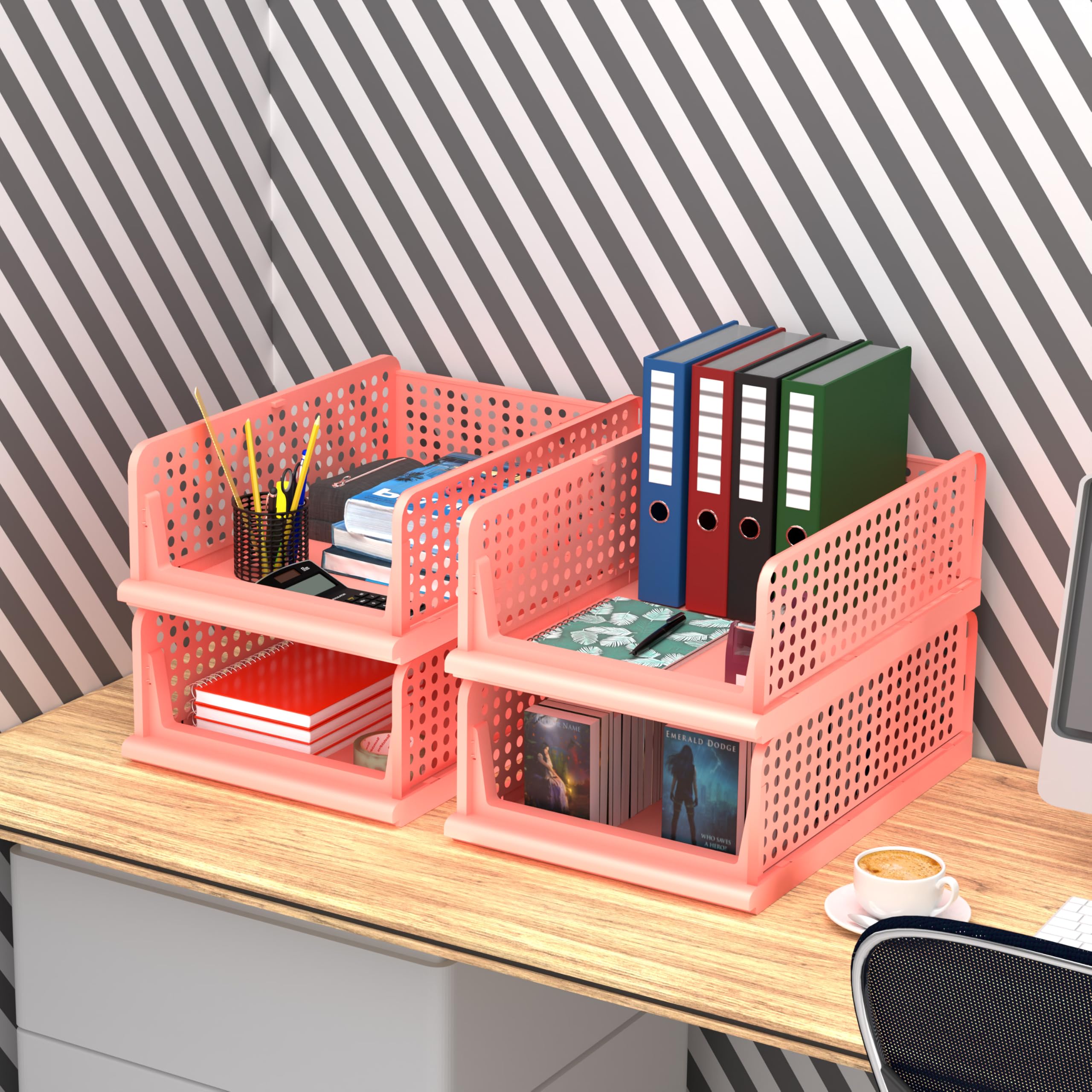 Kuber Industries (4-Tier) Office Desk Organizers | Drawers for Dressing Table | Plastic Makeup Cosmetic Storage Box | Holder for Brushes, Lotions | Organizers for Bathroom, Countertop | Coral Pink (B0D5VK9F39) Amazon Price History, Amazon Price Tracker