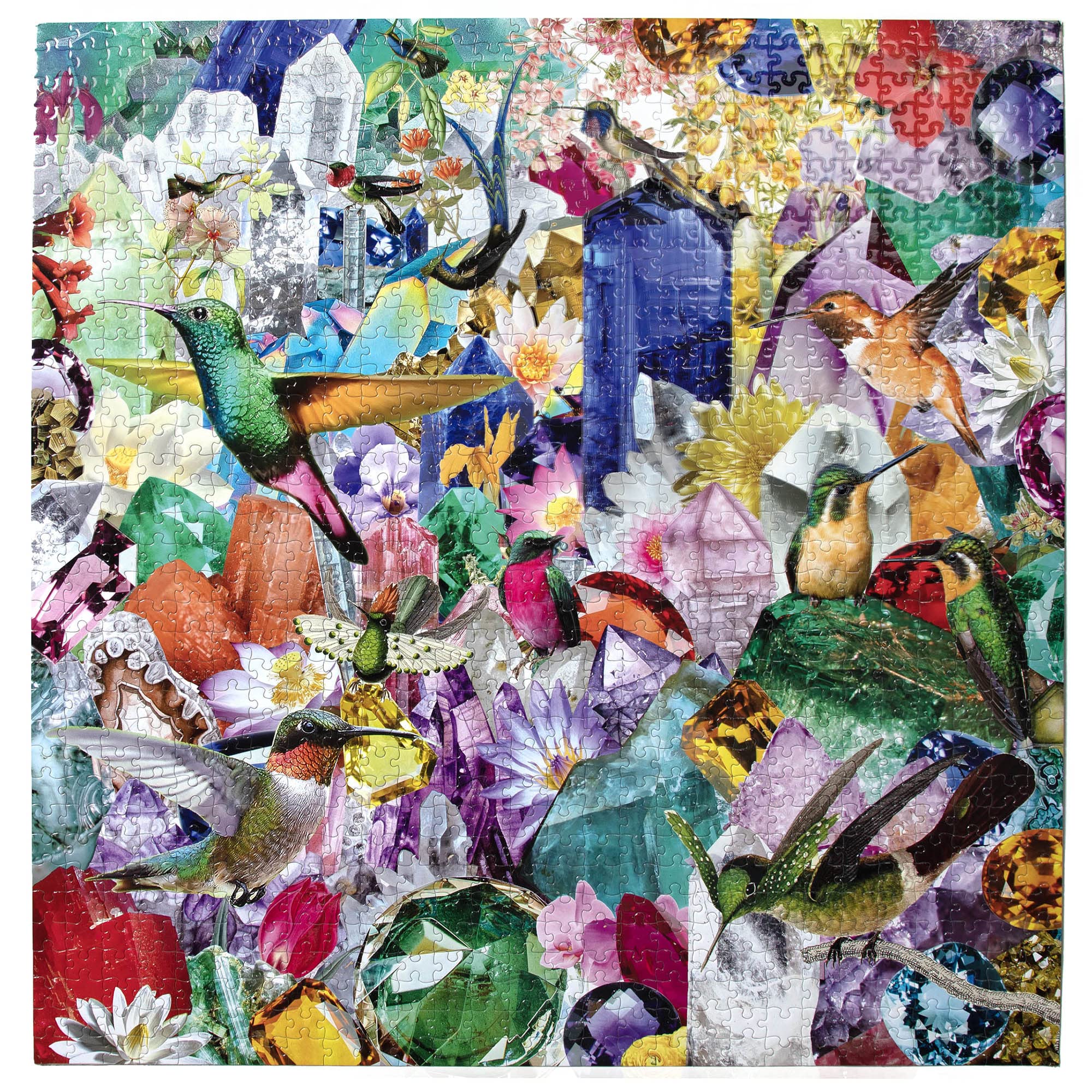 eeBoo: Hummingbirds and Gems 1000 Piece Square Adult Jigsaw Puzzle, 23" x 23", Sturdy Pieces, Ages 14+, Blue, Green, Red - Image 3