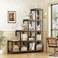Vista 7 de PAKASEPT Estantería de esquina con 14 estantes, estantería de esquina de escalera, estantería industrial vintage, estante rústico de 5 niveles