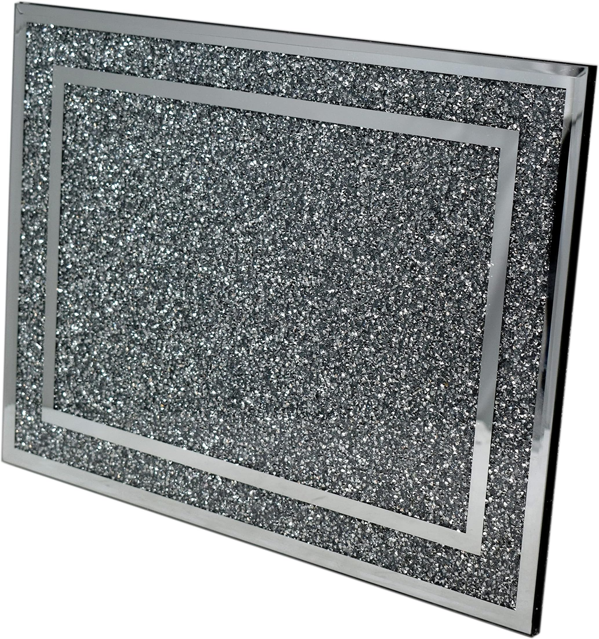 Glass Sparkle Ornament Bling Crushed Diamond Gift | Large Work top saver Heat Resistant Glass Chopping Board Silver | Crushed Diamond Display | gift present for all occassion Home Decor