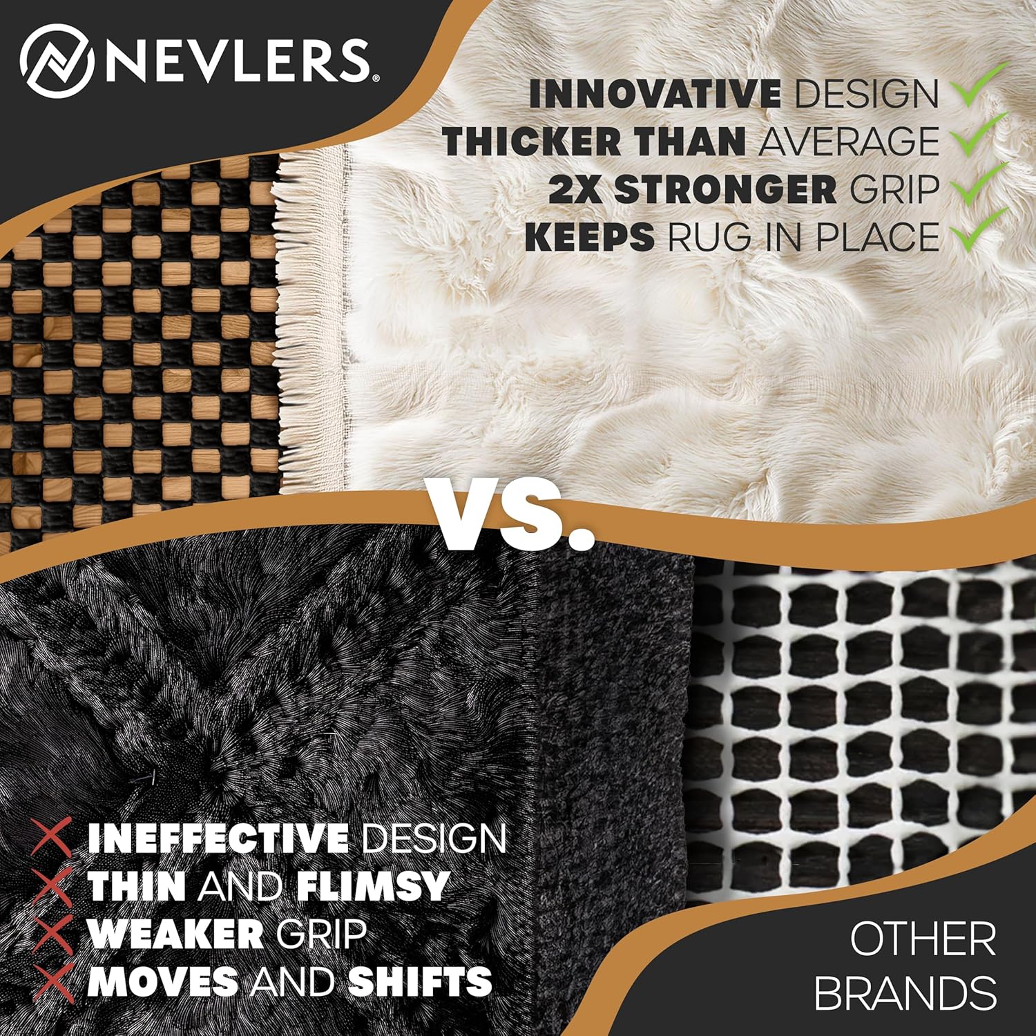Nevlers Black Non Slip Rug Pad 8 x10 Ft | PVC Rug Grippers for Area Rugs on Hardwood Floors & Other Surfaces | Customizable Anti Skid Rug Gripper | Non Slip Rug Pads & Rug Stoppers to Prevent Sliding