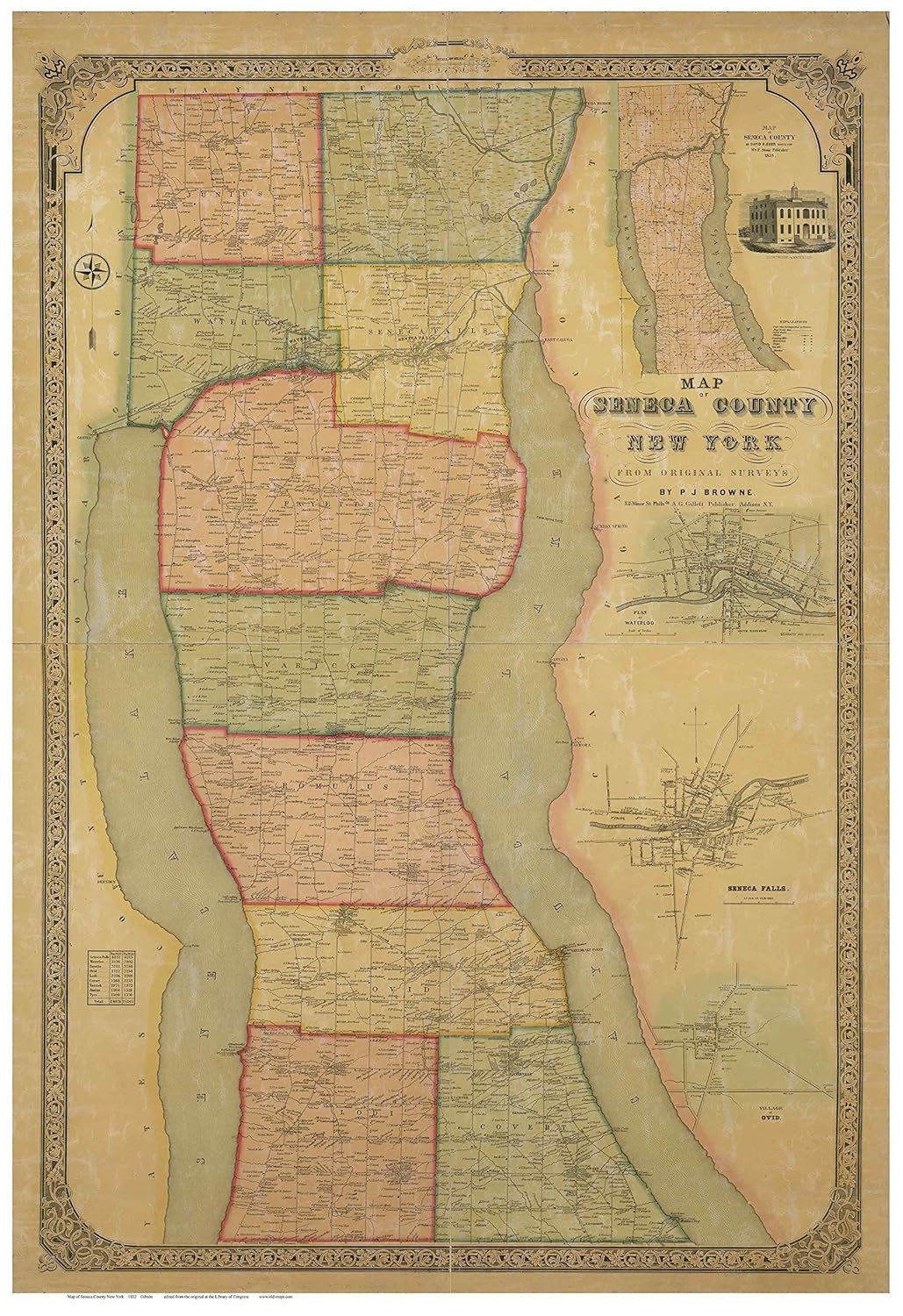 Seneca County New York 1858 Wall Map with Homeowner Names