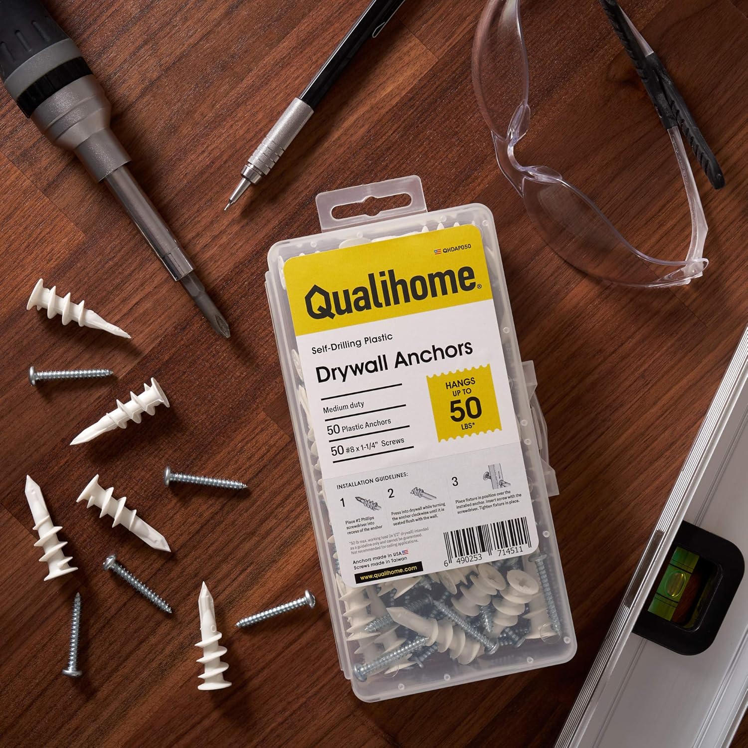 Plastic Self Drilling Drywall Anchors with Screws Kit, 100 Pieces All Together, Anchors Made in USA: Industrial & Scientific