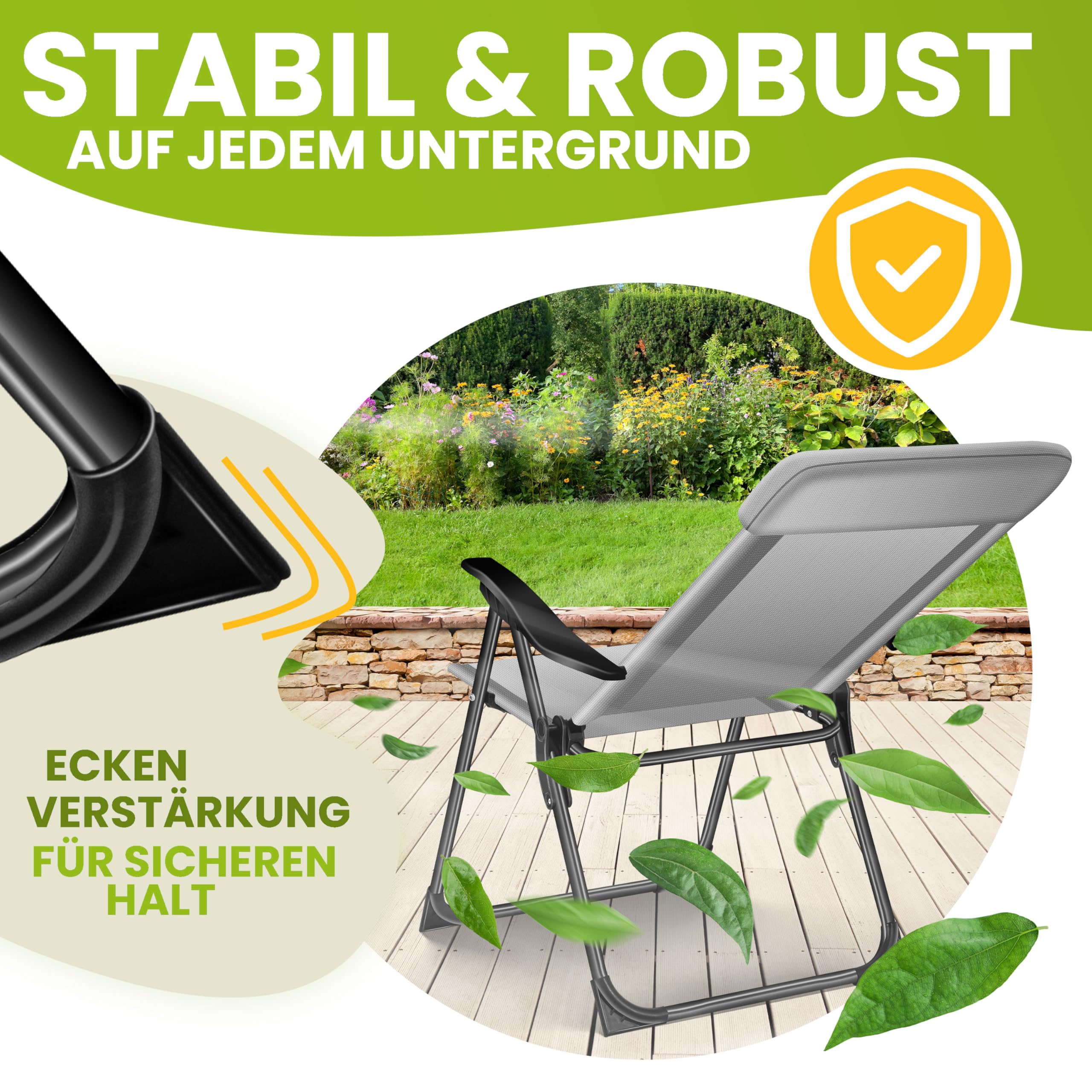 KESSER® Set di 2 sedie da Giardino, Sedia Pieghevole in Alluminio con Schienale Alto Regolabile in 7 direzioni con braccioli, Sedia da Balcone, Sedia da Campeggio Pieghevole Traspirante