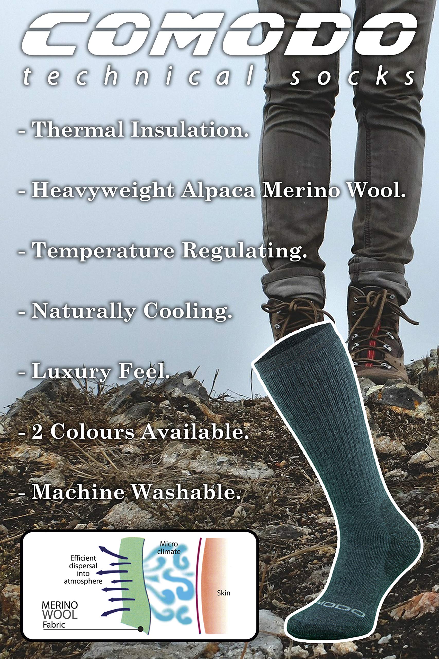 COMODO - Chaussettes Hautes de Laine Merino et Alpaga Laine | Chaussettes Longues pour Trekking Randonnée | Homme et Femme
