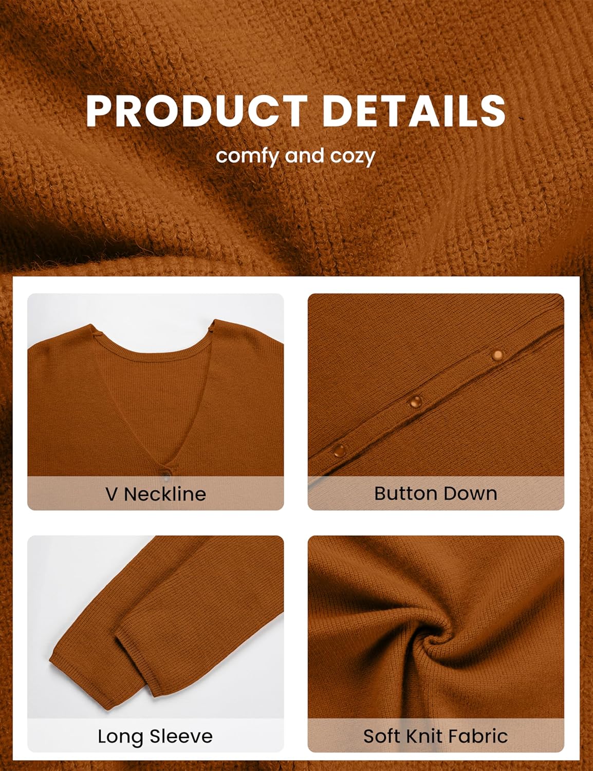 Lviefent Women Knit Cardigans Casual V Neck Long Sleeve Button Down Sweater Cardi Jumper Layer Top - Image 6