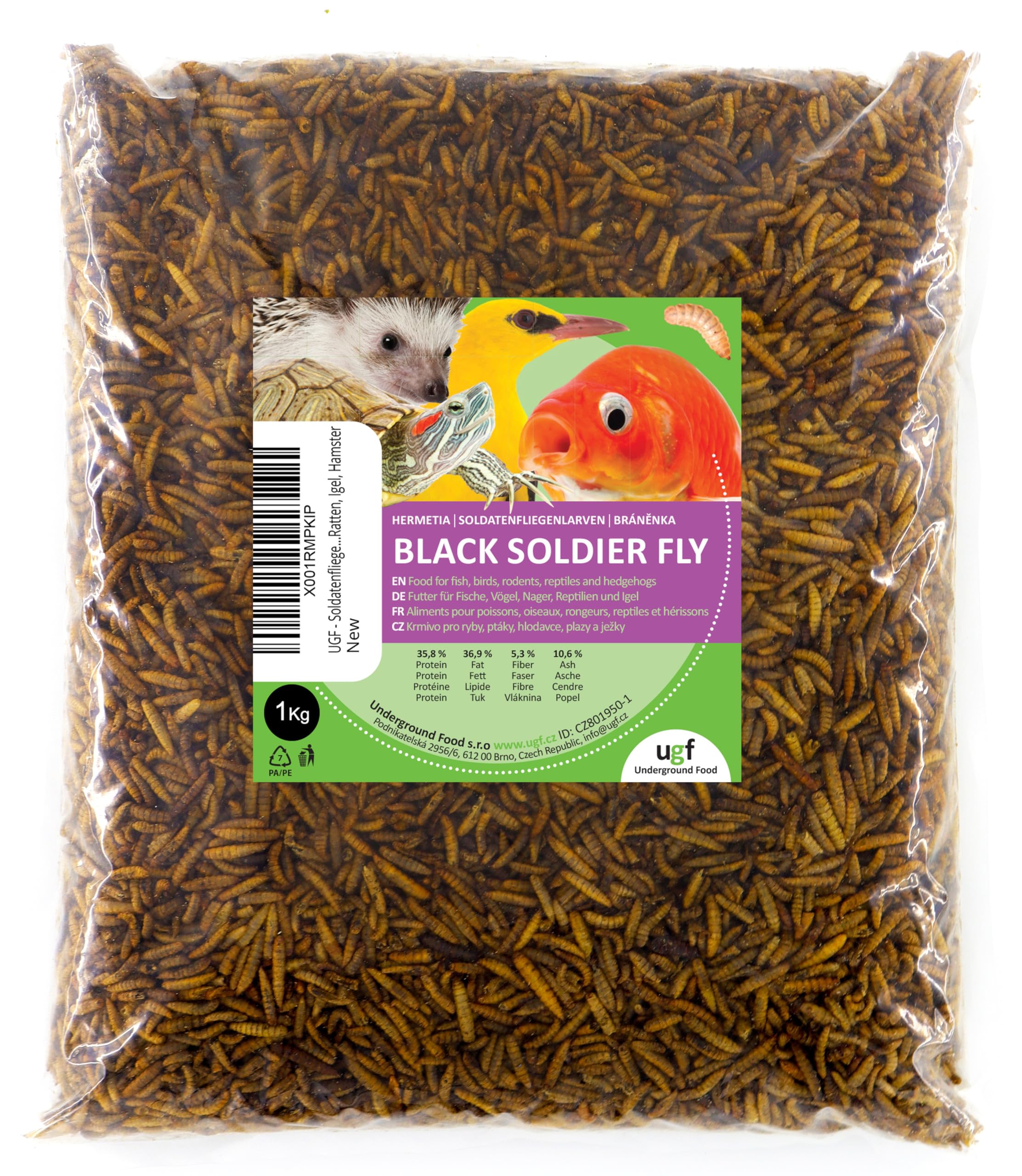 UGF - Hermetia Meglio dei vermi secchi della farina (1 kg) - 85 volte più calcio rispetto ai vermi vivi - bocconcini BSFL per uccelli selvatici, tartarughe, ratti, ricci - larve di soldati essiccati
