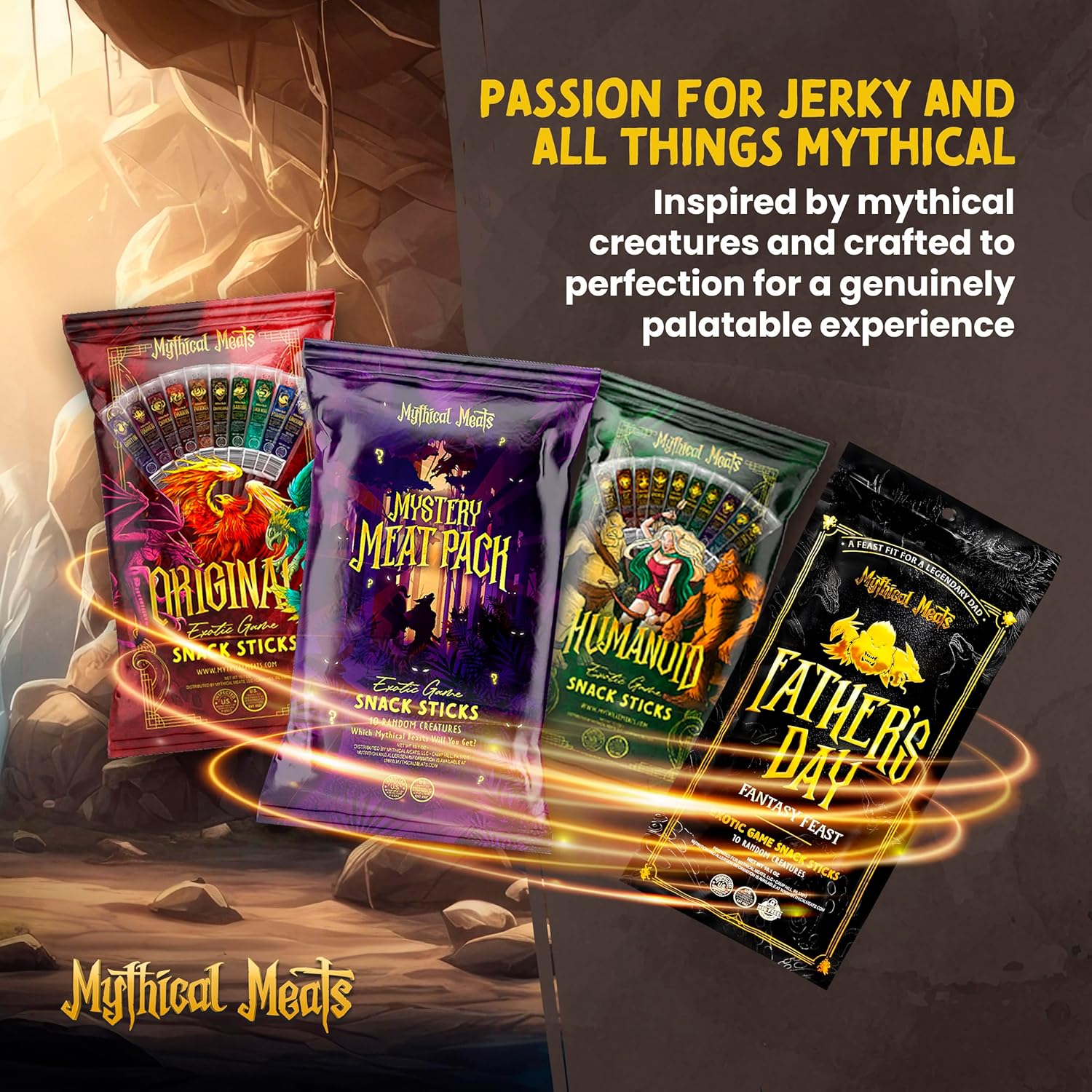Mythical Meats Exotic Sampler Pack – 24 Mysterious Game and Beef Snack Sticks – Dried & Dehydrated Meats Seasoned to Perfection – High Protein Snacks Keto Friendly
