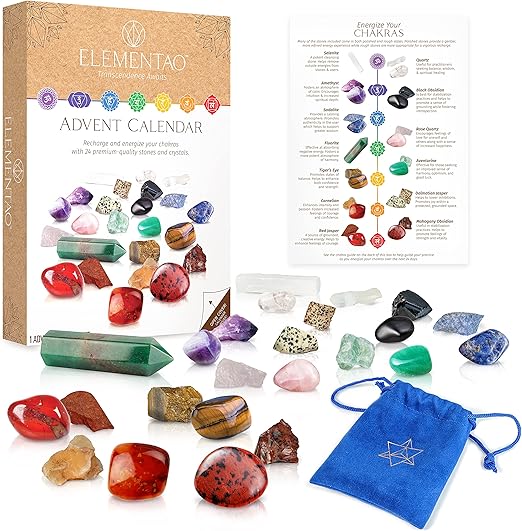 Advent Calendar 2024 - Crystals and Healing Stones - Christmas Countdown with 24 Chakra Stones and Healing Crystals, Advent Calendars for Adults and Teens, Gifts for Women, Crystal Décor