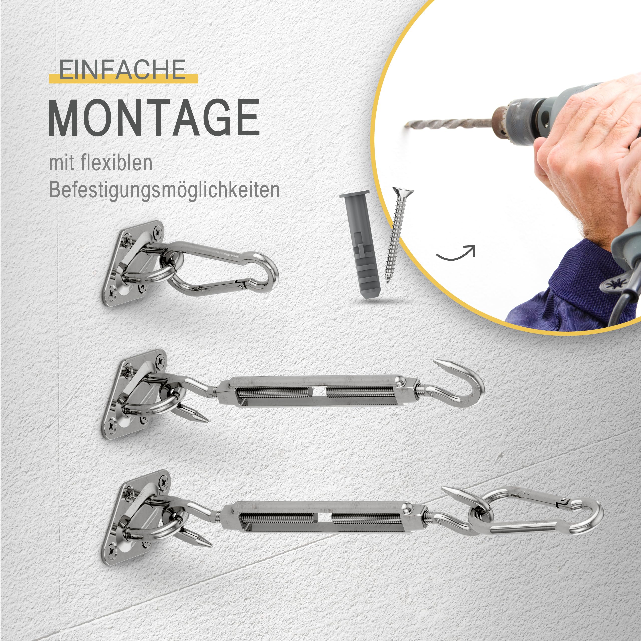 Sol Royal Sonnensegel Befestigung Set Montageset Halterung Wand Rostfreier