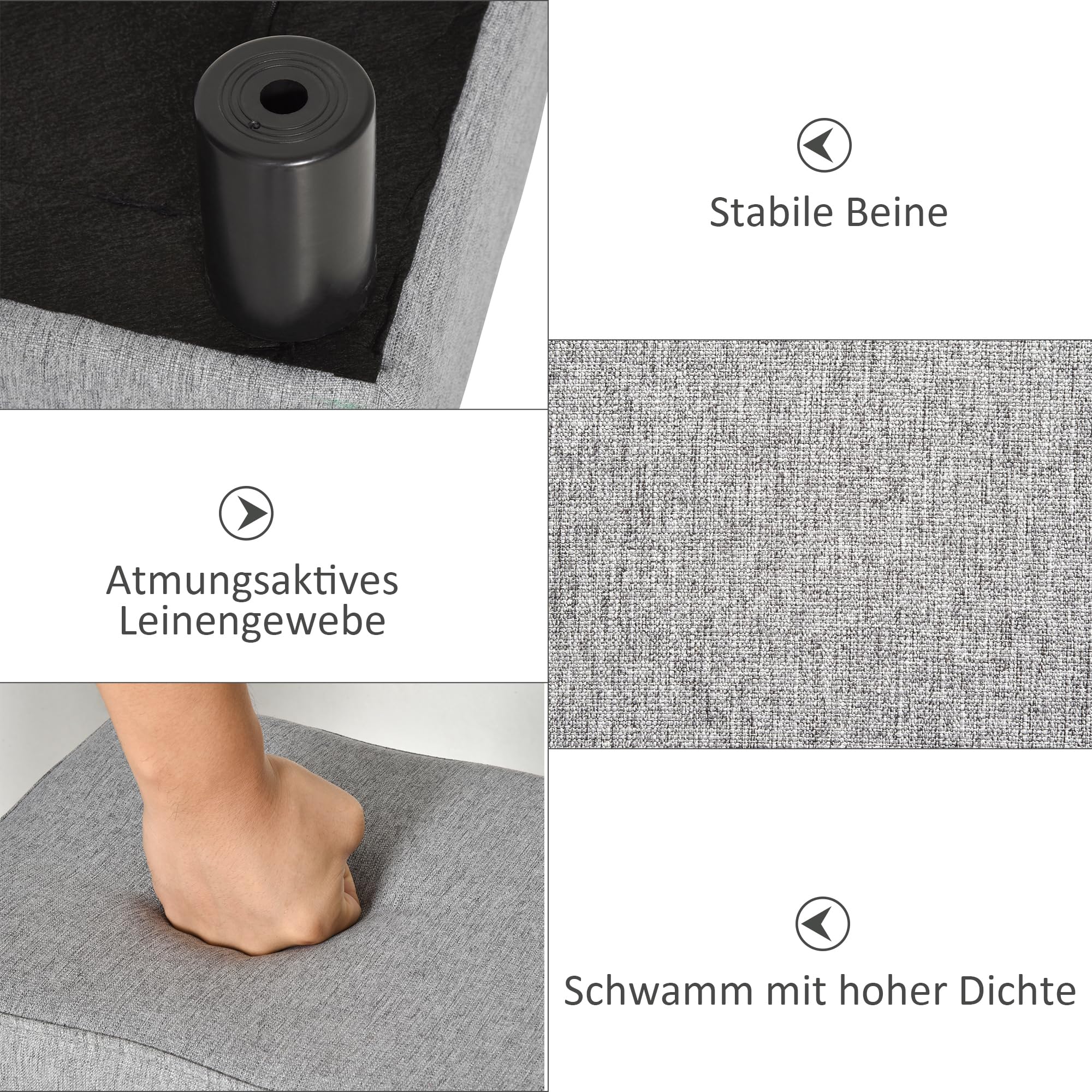 HOMCOM Opbergzithocker, zithocker met 65 L opbergruimte, voetensteun, fleece-stof, rubberhout