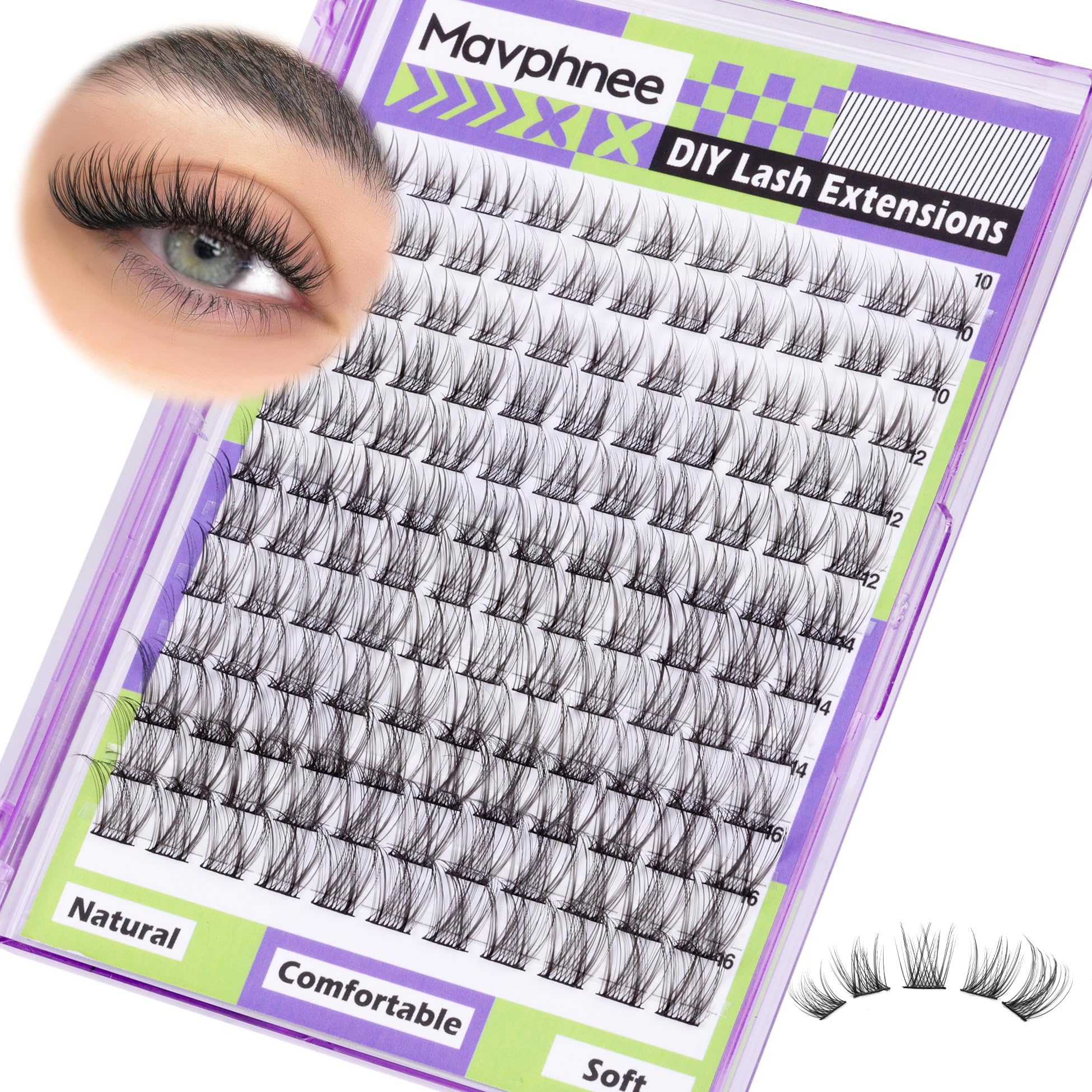 Mavphnee Natural Lash Clusters Wispy Eyelash Extensions C-Curly Lash Extension10-16MM Eyelash Clusters 132 Pcs Lash Individuals DIY at Home