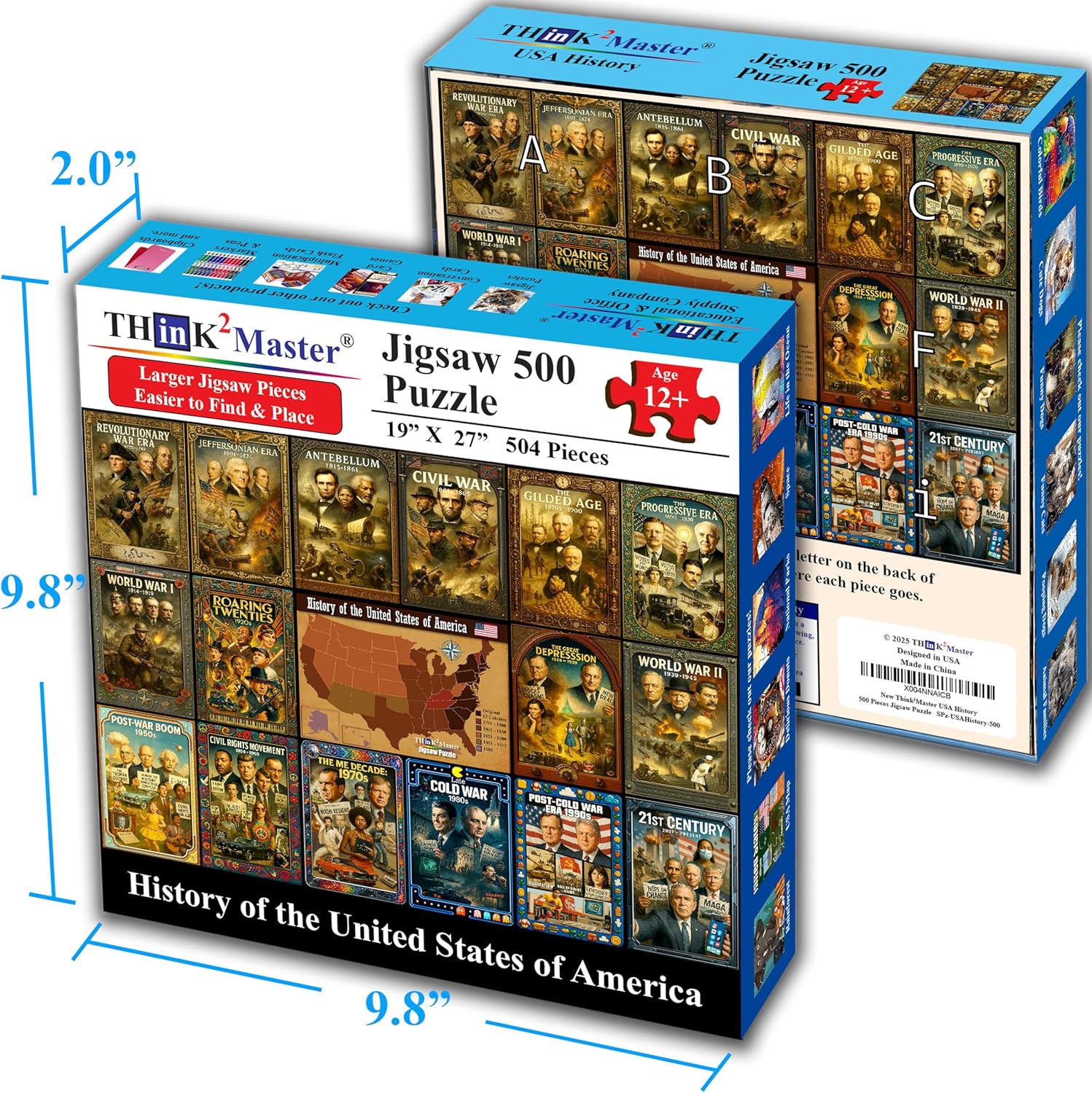 Think2Master History of the United States 500 Pieces Large Format Jigsaw Puzzle: 13+, Teens, Adults & Families. Great Gift. Presidents, Key Events & ERAS from 1776 to Today. Size: 26.8” X 18.9”