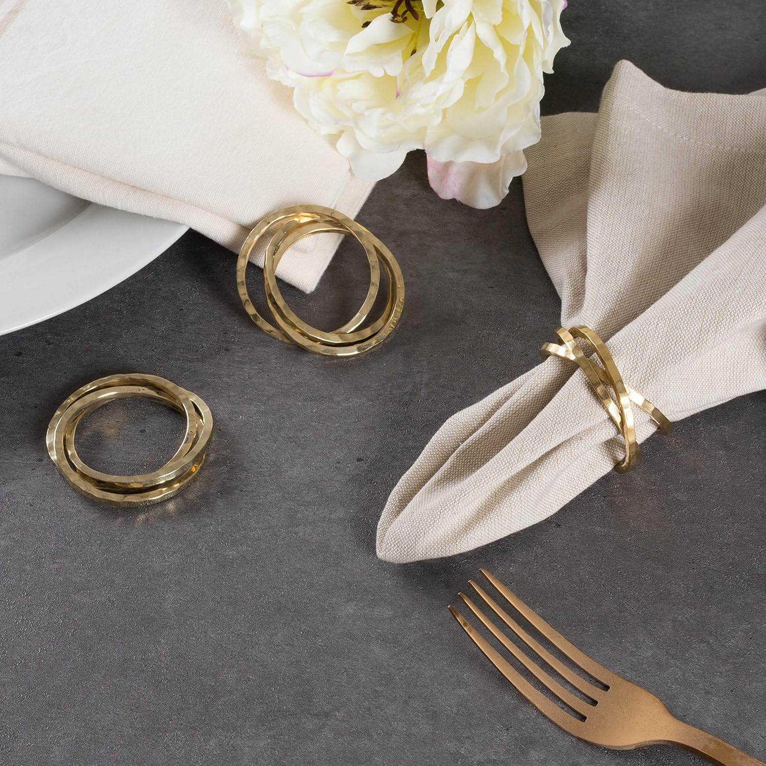 DII Decorative Basic Intertwined Napkin Ring Set, Gold, 6 Count