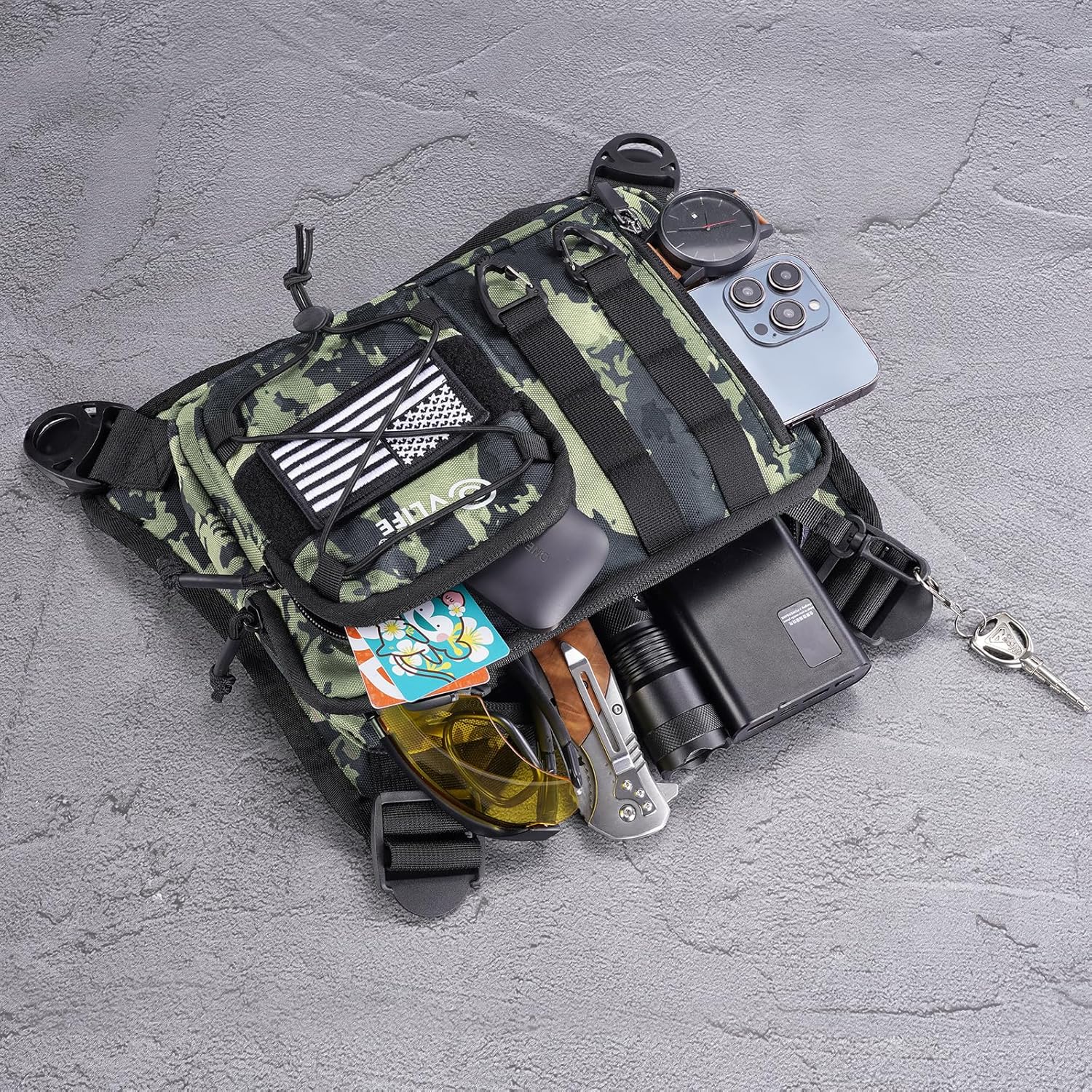 CVLIFE Outdoor Chest Bag for Men, Tactical Chest Pack, Adjustable Running Vest Bag, Lightweight Anti-theft EDC Rig for Hiking - Image 3