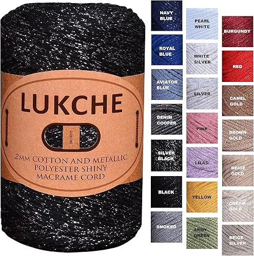 Cordón de macramé de algodón brillante de 0.079 in para 224 yardas, 8.80 onzas, cordón de macramé colorido de ganchillo para colgar en la pared,