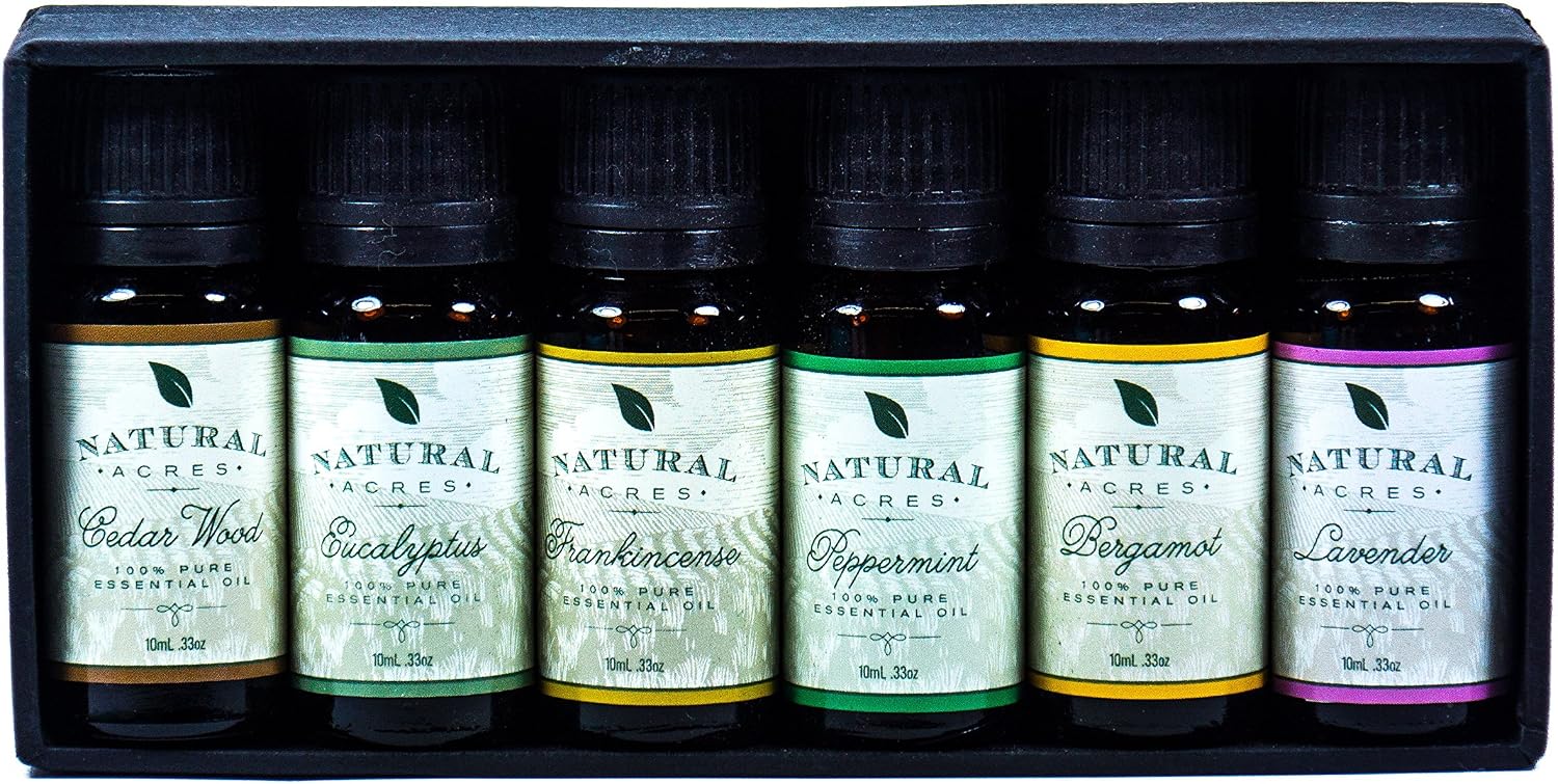 Essential Oils 6 Pack by Natural Acres 100 Pct Pure Therapeutic Grade Essential Oil 10 Milliliter