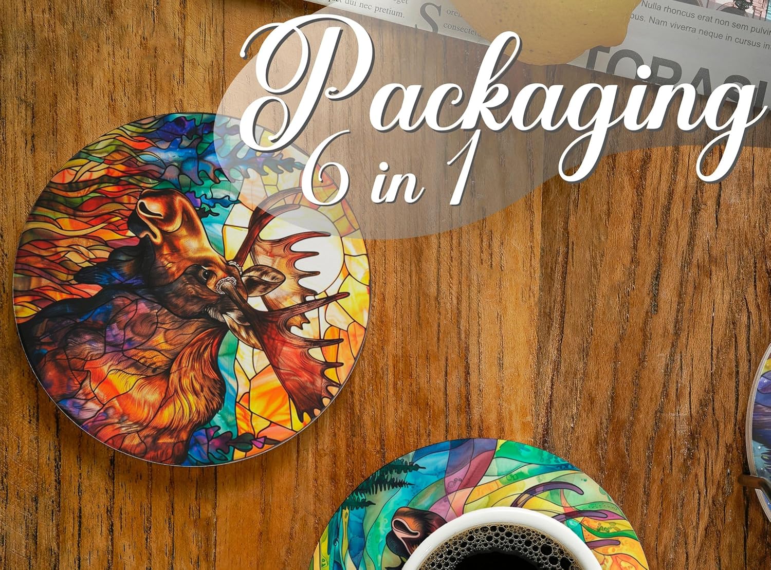 Moose Gifts, Ceramic, Set of 6, with Gift Box, Absorbent with Cork Base, Home Decor for Family, Housewarming, Thanksgiving, Birthday and Christmas - Moose - Image 5