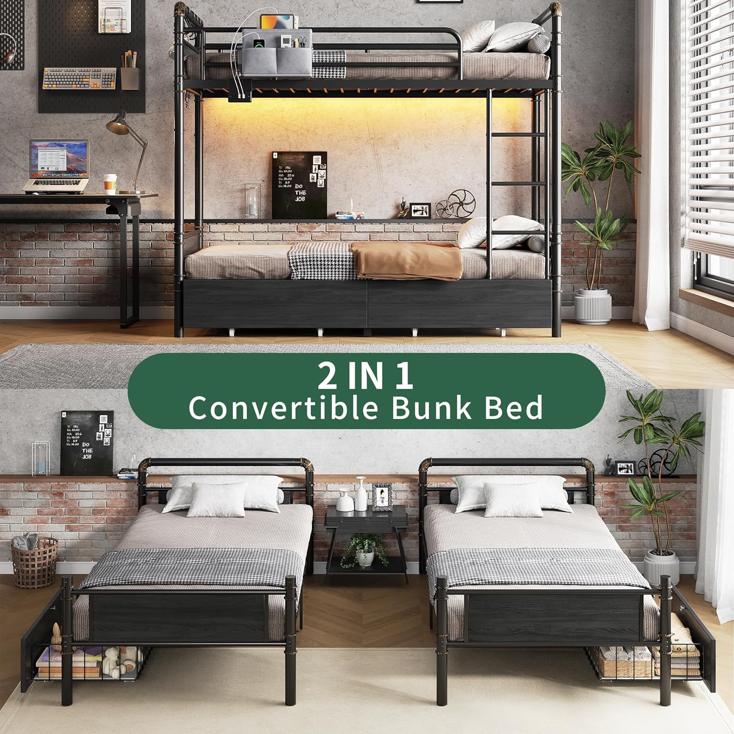 Bunk bed converting into two separate twin beds