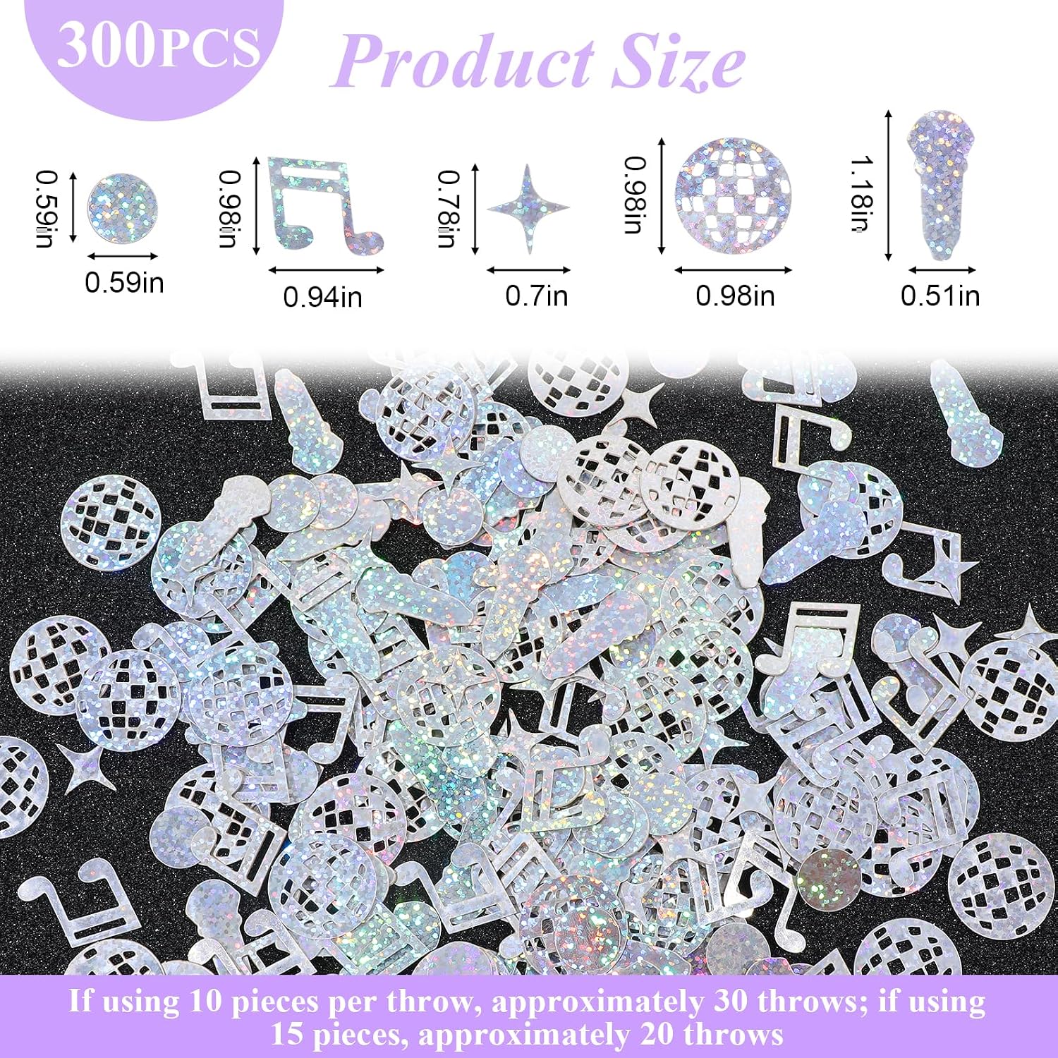 300 Pcs Disco Confetti, Disco Ball Party Decorations with Disco Ball Pinata Music Note Star Shapes for Music Party