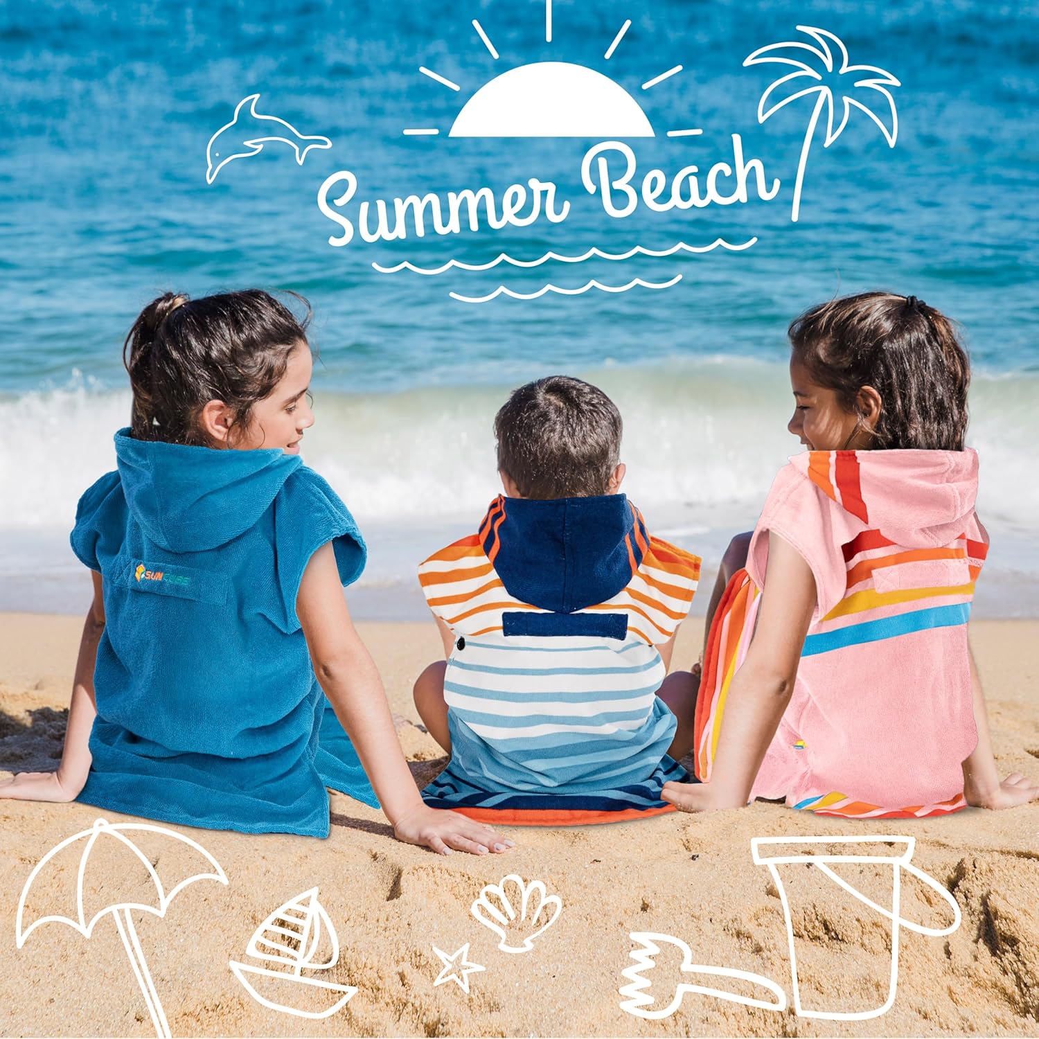 SUN CUBE Kids Changing Robe Surf Poncho, Kids Beach Towels for Teens, Microfiber Hooded Wearable Swim Towel Boys Girls Teenagers