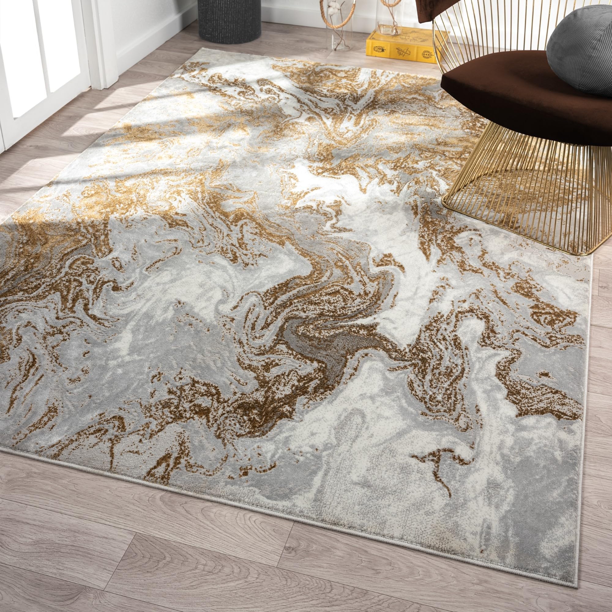 Marble Swirl Abstract Area Rug, Gray 5x7