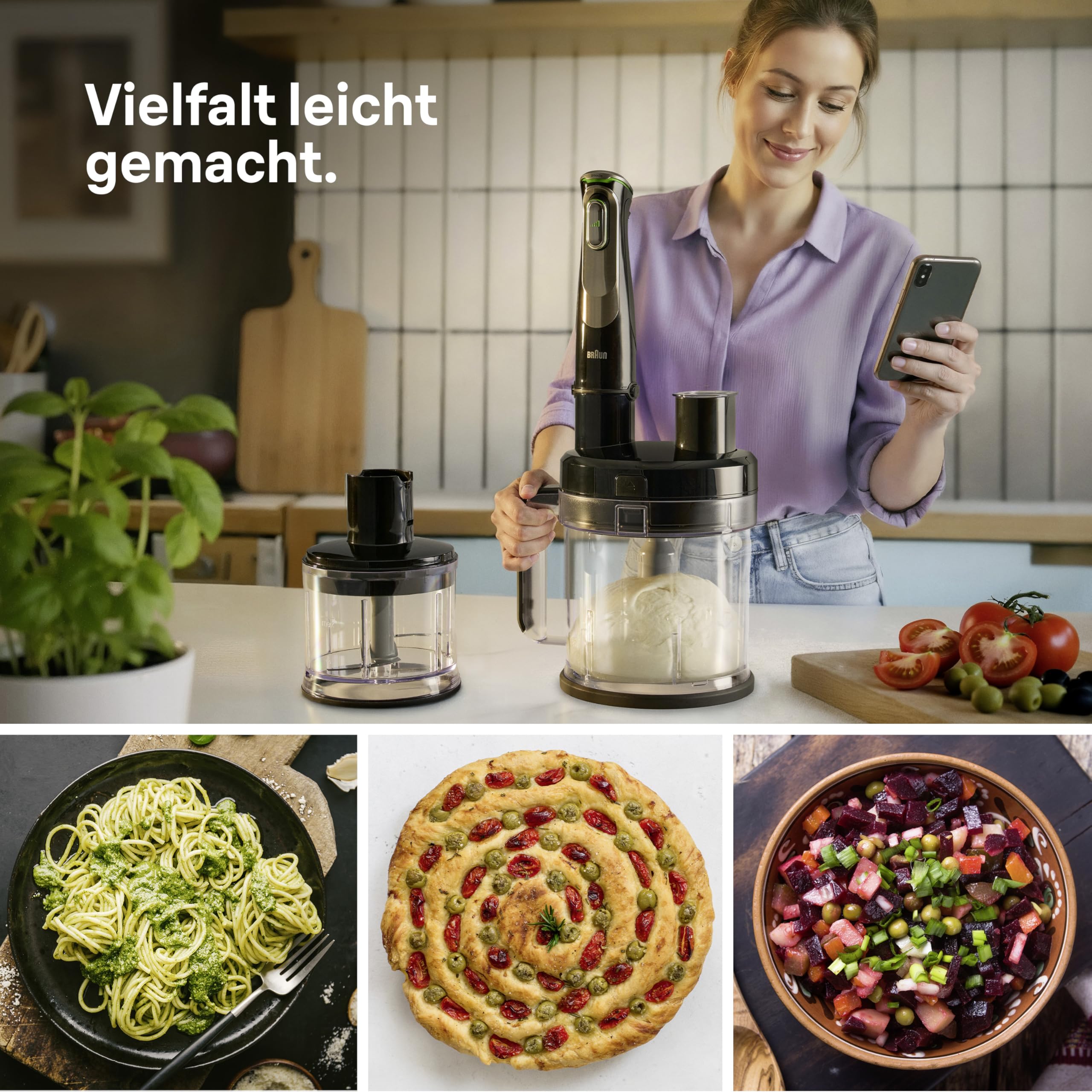 Braun MultiQuick 9 - Stabmixer mit SplashControl-Technologie, Präzise Geschwindigkeitsregelung, Active PowerDrive, 1,2L Küchenmaschine, Zerkleinerer, 600 ml Becher, 1200W, Schwarz (MQ9187XLI)