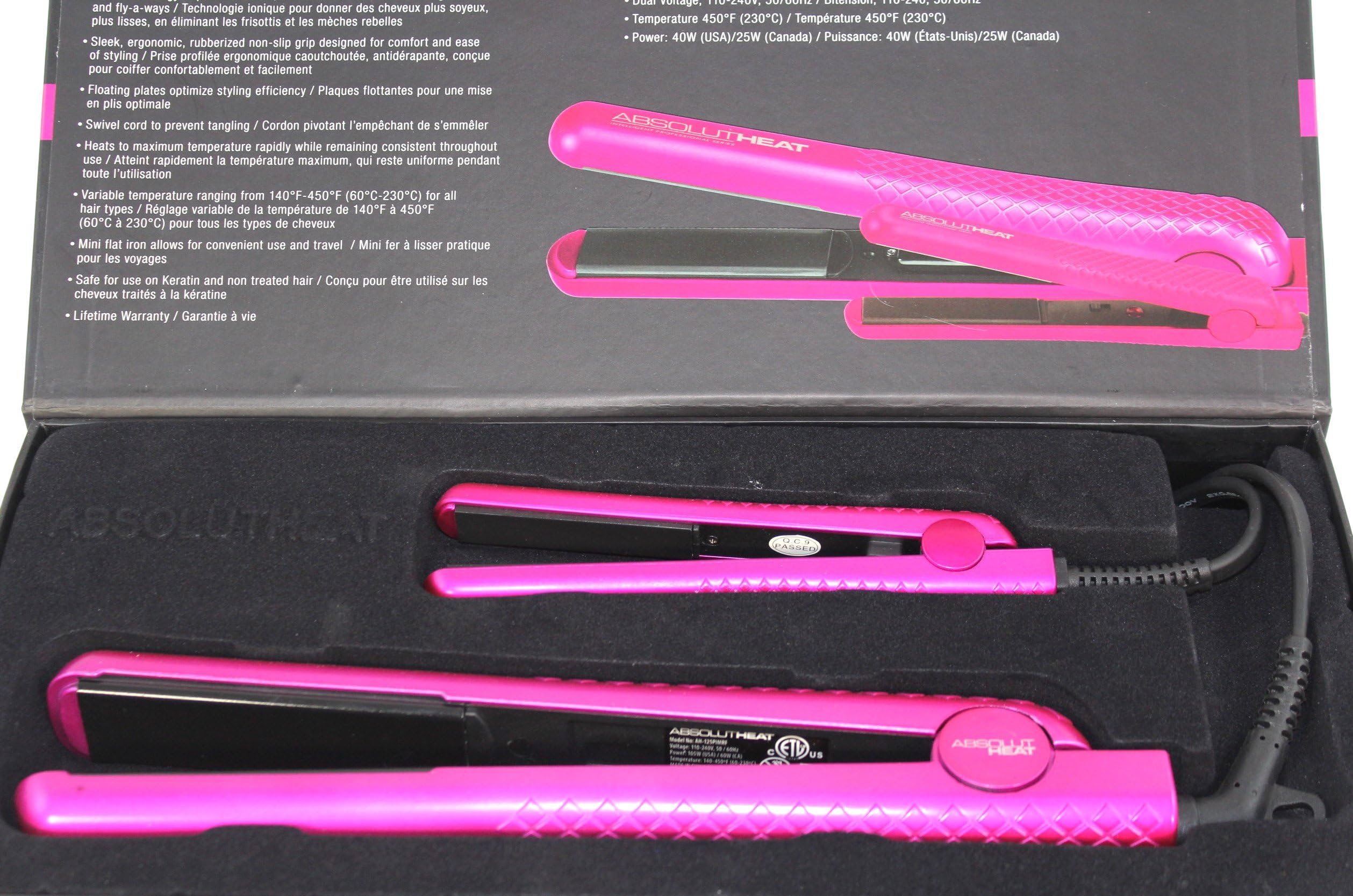 Pro Ion Jetset Ceramic, Pink Metallic 1 1/4 & 1/2 Inch Flat Iron Set