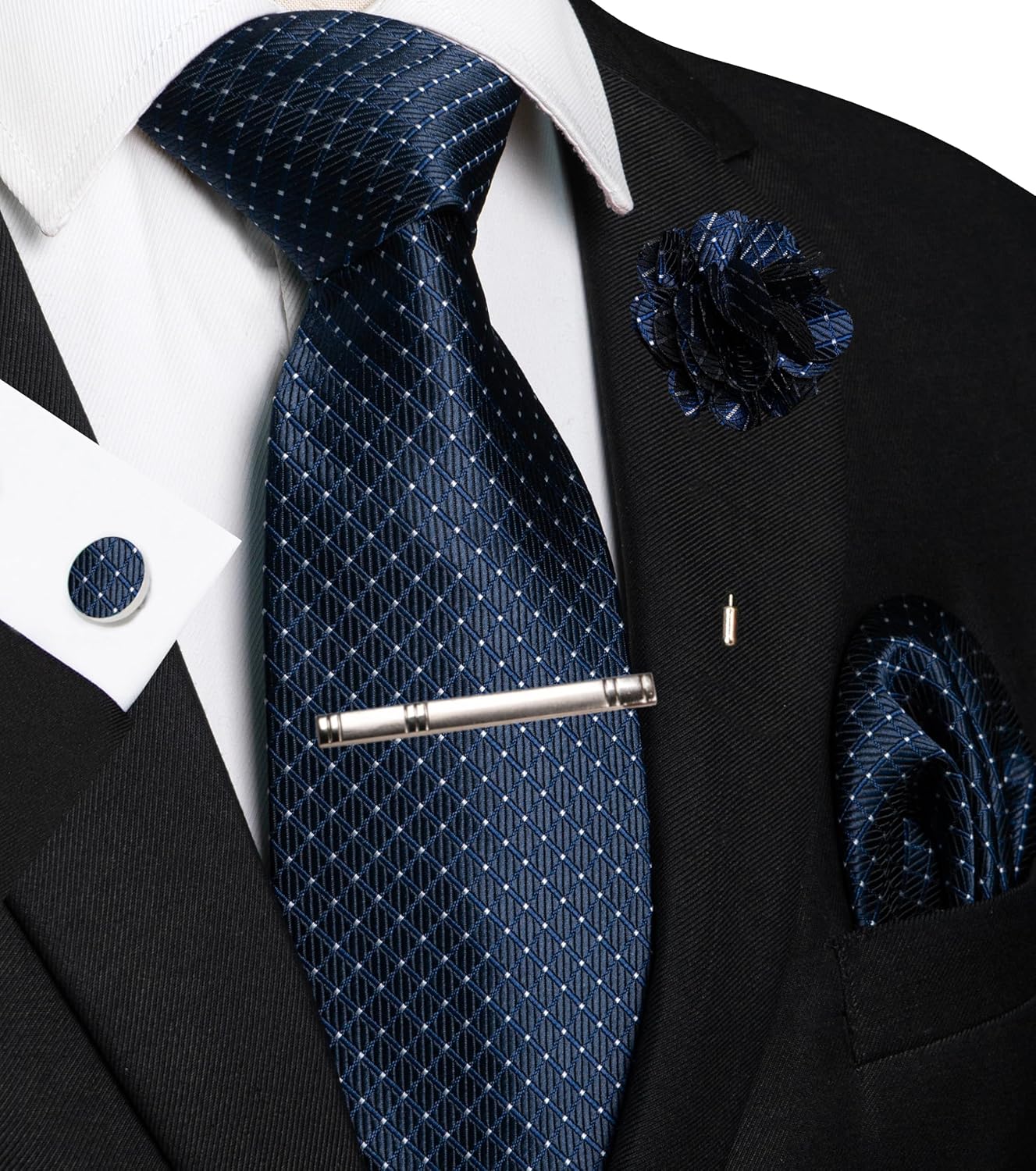 JEMYGINS Mens Tie and Pocket Square,Lapel Pin,Cufflinks,Tie Clip Sets with Gift Box 5PCS - Image 2