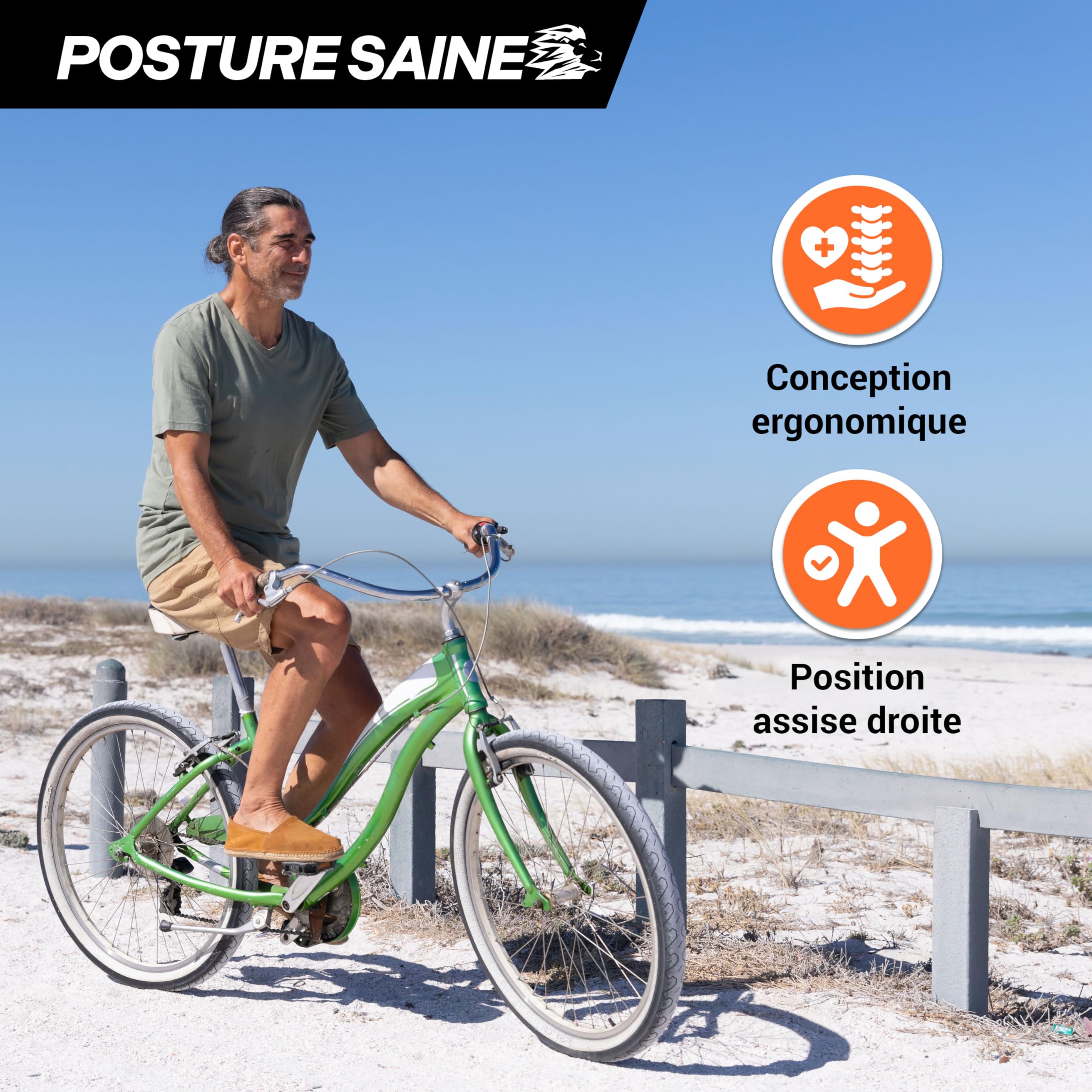 City-Bike Guidon de vélo 25,4 mm ergonomique pour vélo femme et homme Guidon de vélo argenté en aluminium rétro pour homme et femme Cruiser Beachcruiser Large