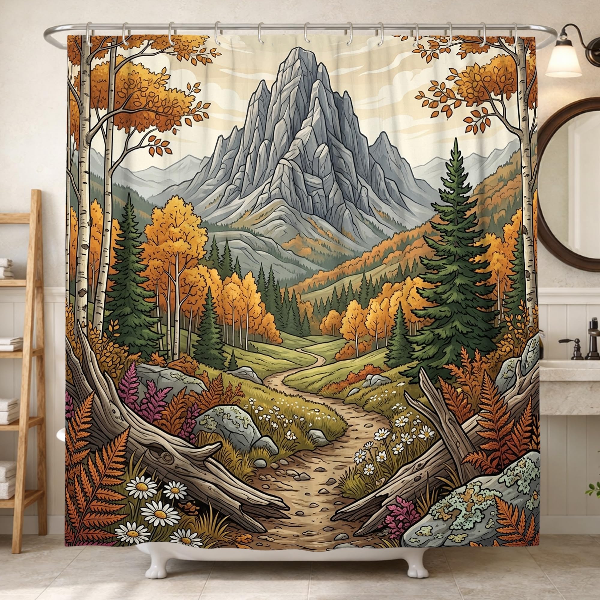 Rideau de douche nature et arbres orange pour rideau grand format