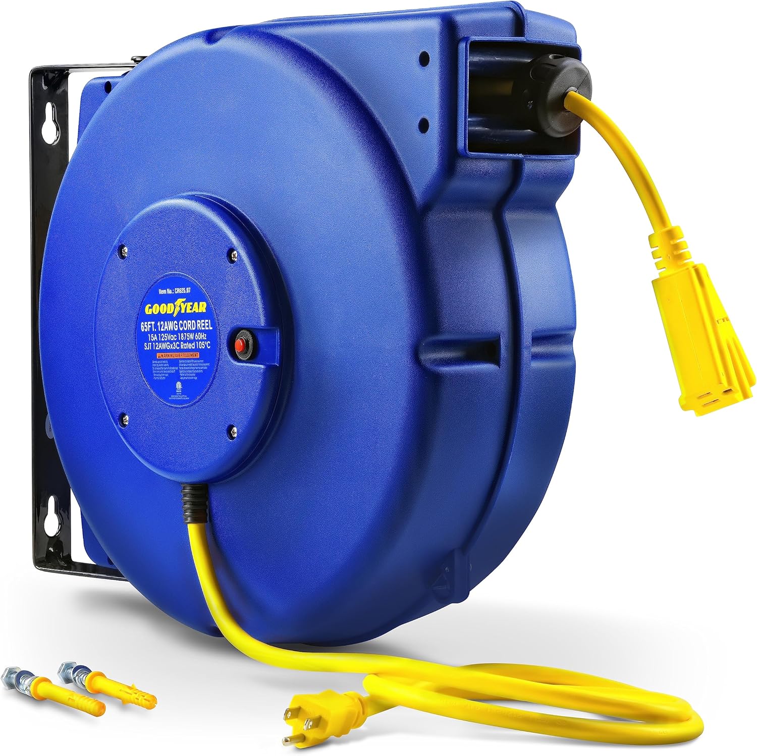 Goodyear Extension Cord Reel Retractable 12AWG x 65' Foot 3C/SJT Heavy