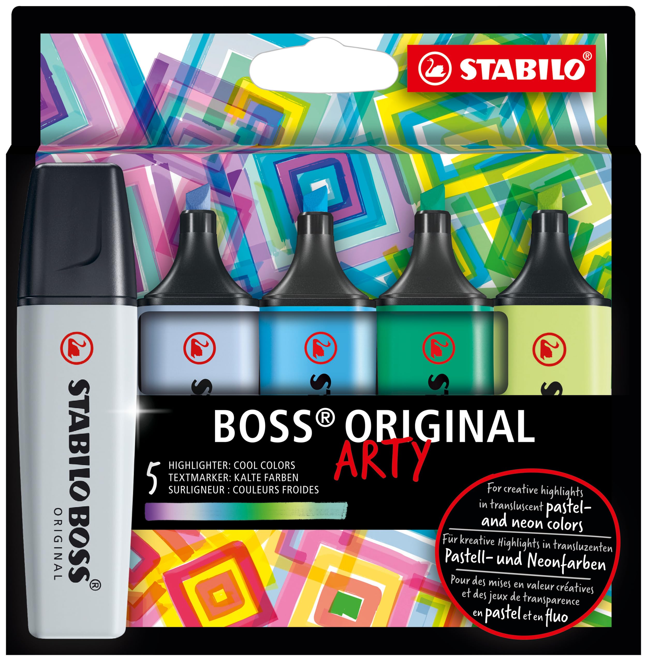 STABILO BOSS ORIGINAL ARTY - Fosforlu Kalem - 5'li Paket - Soğuk Renkler