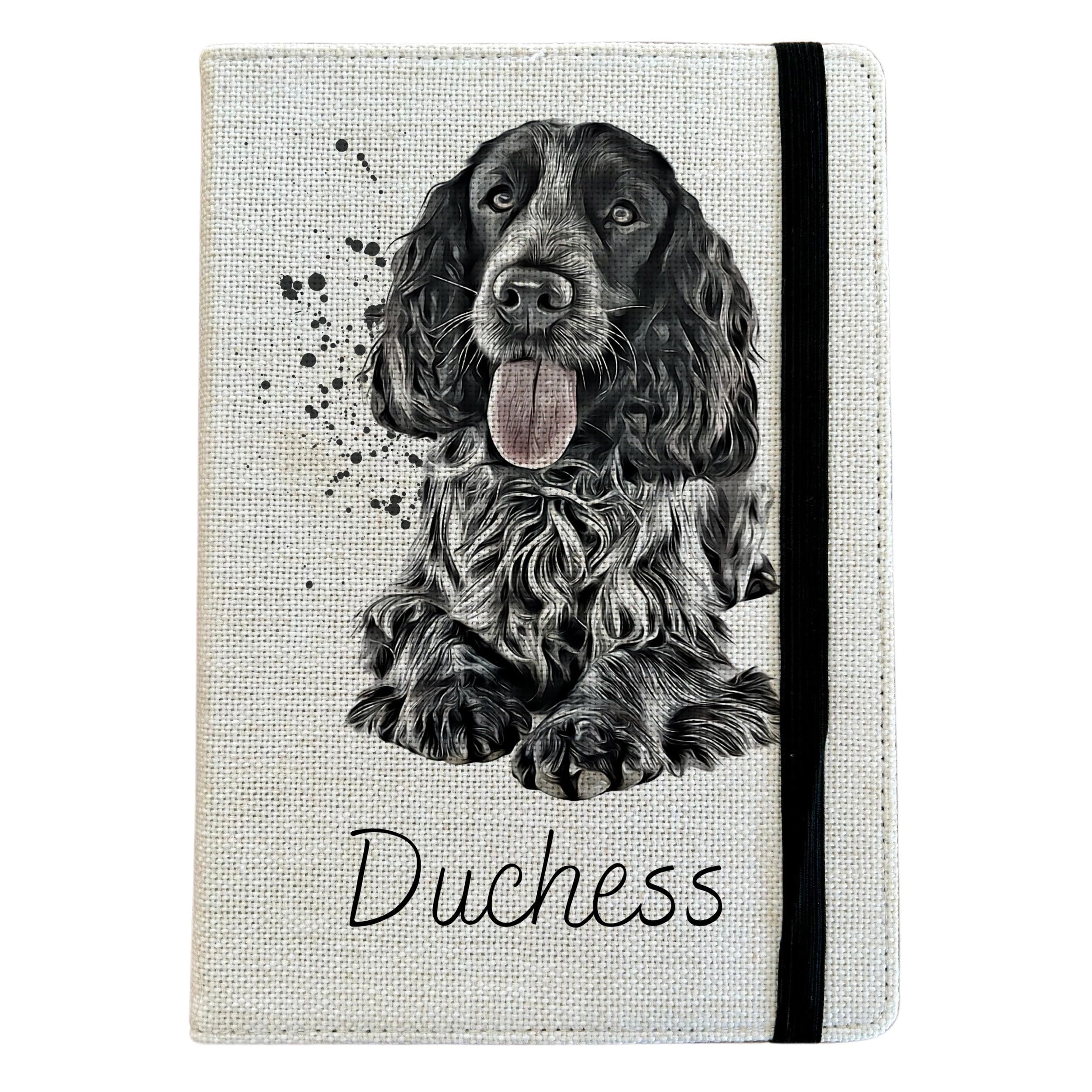 Personalised Blue Roan Cocker Spaniel Dog A5 Notebook - Custom Dog Lined Journal - Reusable Puppy Notebook Cover - Linen Hardback Journal