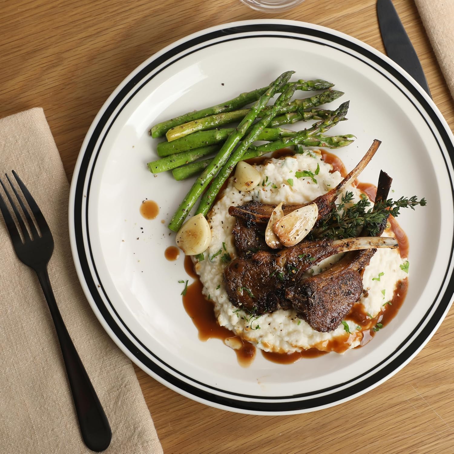 Gibson Home Hometown Diner 12-Piece Porcelain Dinnerware Set, Round Plates and Bowls Set for 4, White with Black Rim, Dishwasher Safe – Dinner Plate, Salad Plate & Cereal Bowl