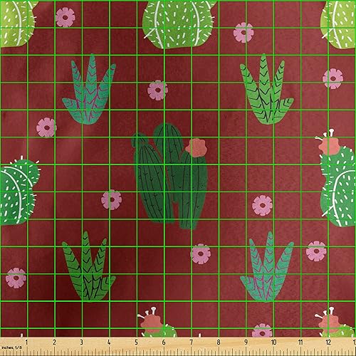 Miniatura 3 de Ambesonne Cactus Spring Flower Fabric by The Yard, Cartoon Style Resembling Plantation Concept Along Floral Motifs, Decorative Satin Fabric for Home