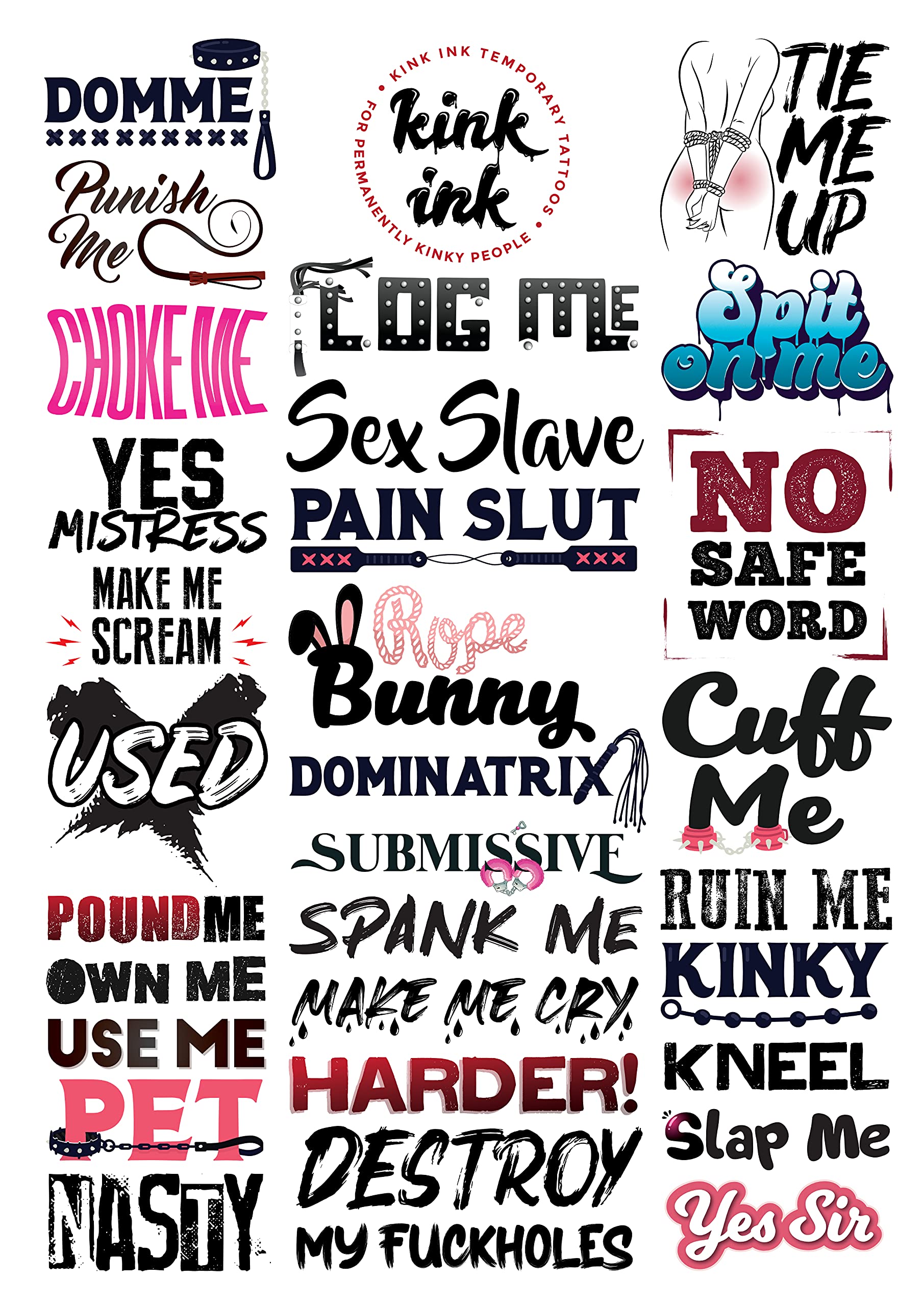 30 BDSM Temporary Tattoo Sexy Naughty Kinky Adult Fake Sticker
