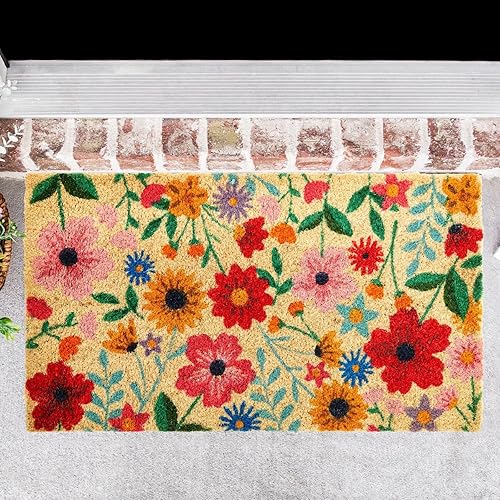 Miniatura 2 de Juvale Tapete de puerta de flores, rectangular, multicolor, fibra de coco para exteriores, tapete de fibra de coco para exteriores, tapete de